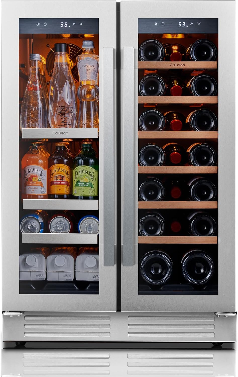 Ca'Lefort 15 Inch Beverage Refrigerator - 80 Can Small Beverage Fridge, Drink Fridge Glass Door 3 LED 34°F -54°F Beverage Cooler Built-in or Freestanding, Perfect for Home/Kitchen(3.0 cu.ft)