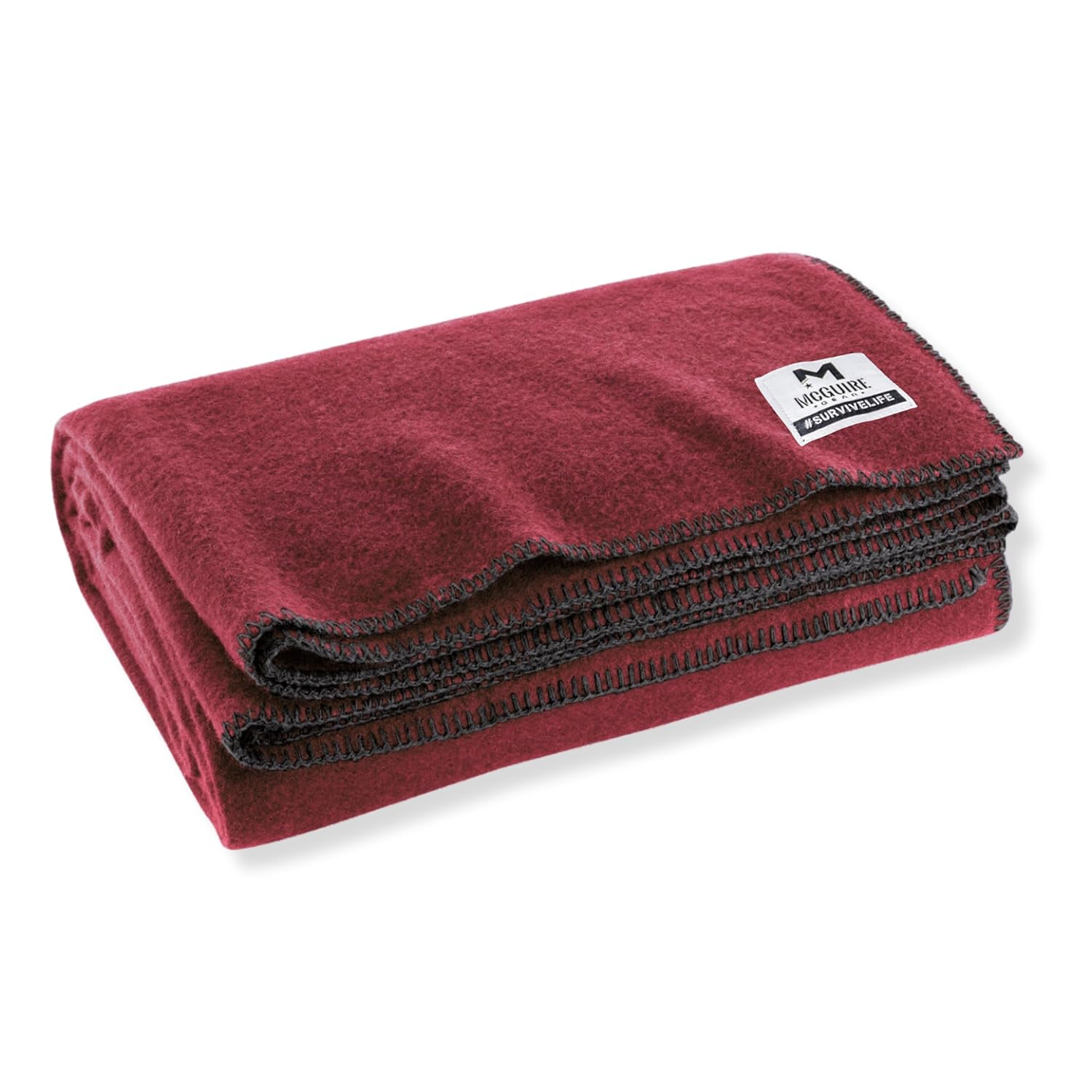 Maroon Wool Blend Fire Retardant Camping Blanket 66" x 90"