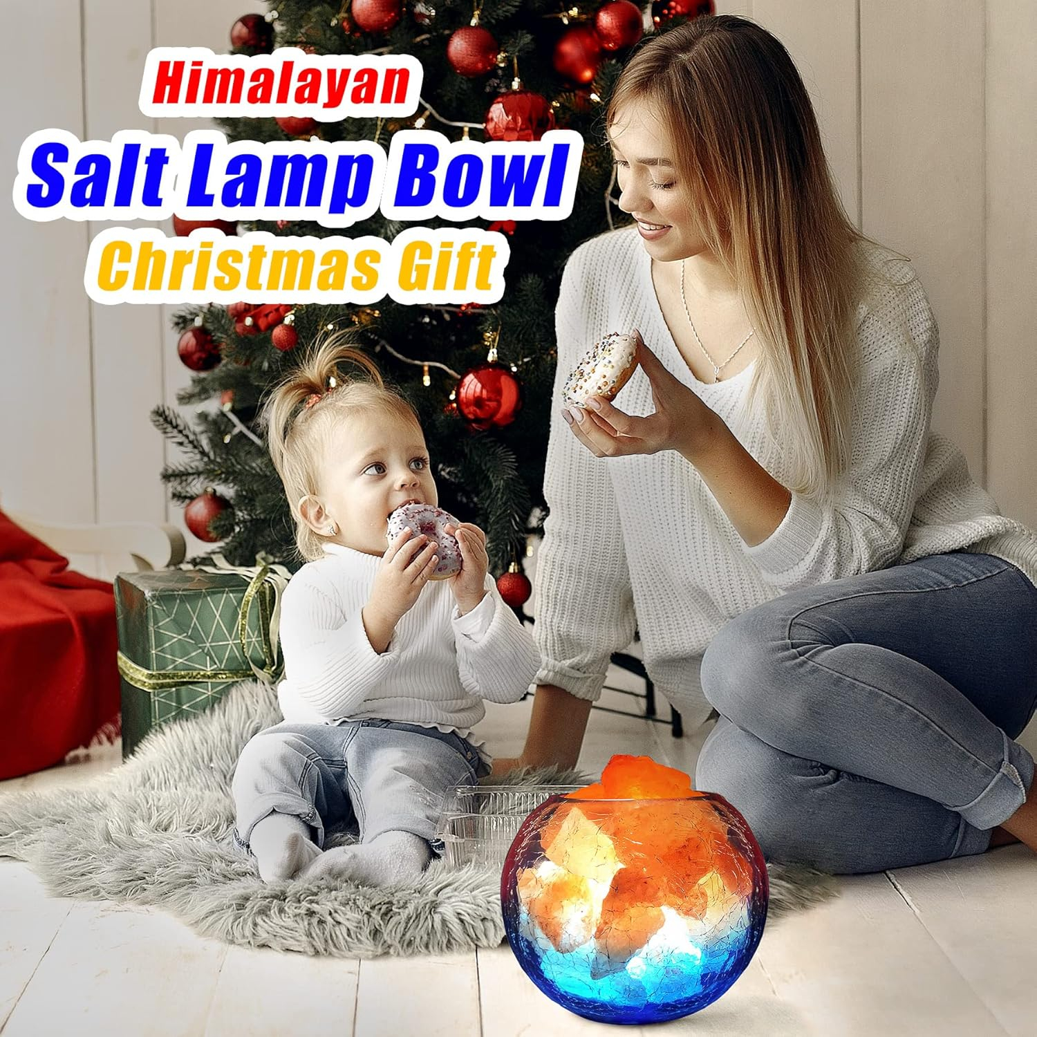 USB Himalayan Salt Lamp, Salt Rock Lamp with Natural Salt Chunks Bring Visual Impact of Ice and Fire to you, Used for Desk, Bedroom, Living Room and Gift - Color Changing + Warm Light Mode