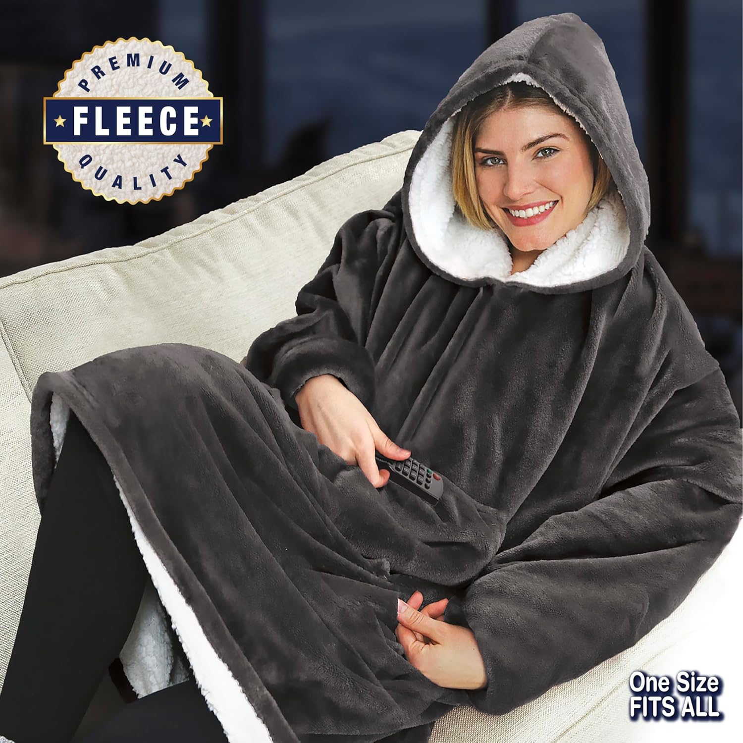 Huggle Blanket Hoodie, Ultra Plush Blanket, Wearable Blanket for Men and Women, One Size, Grey