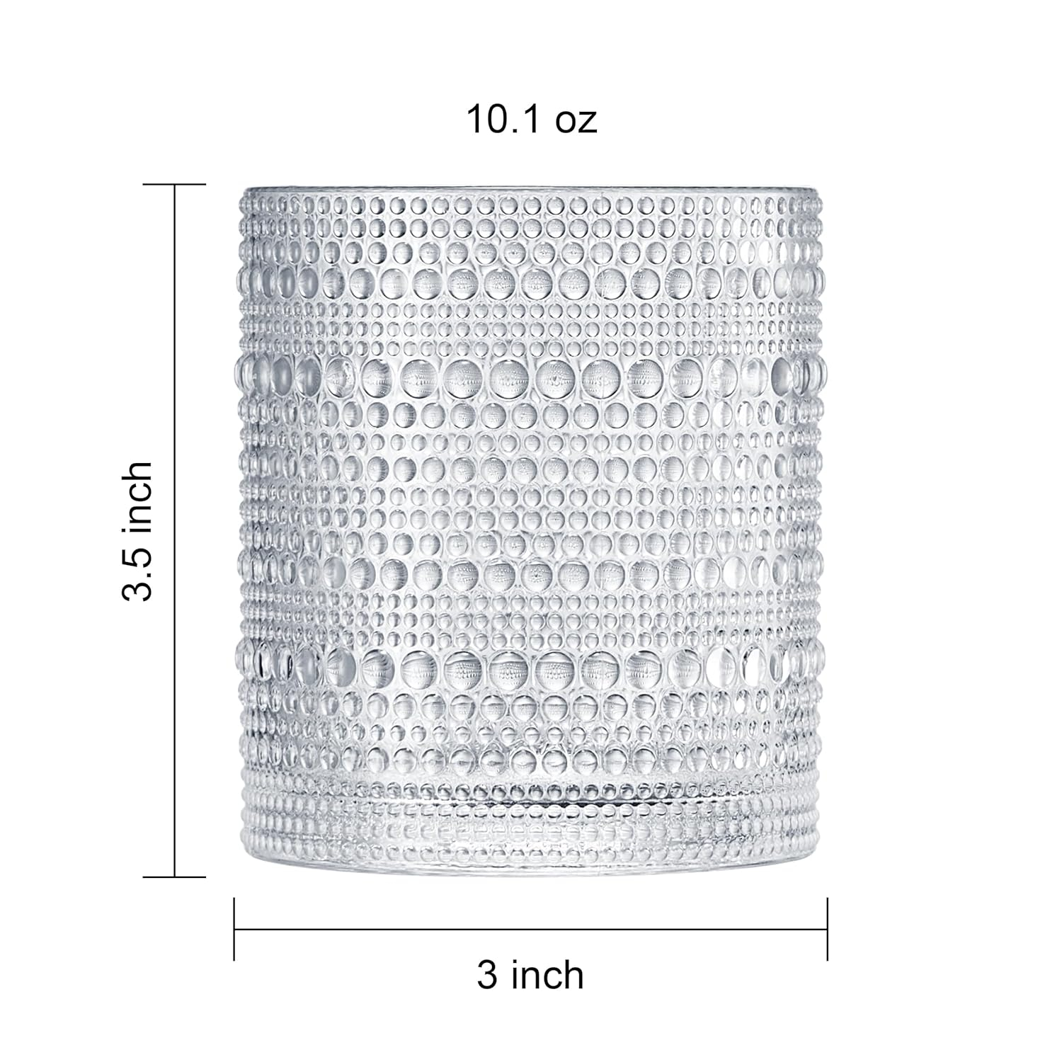 Khen Plastic Hobnail Drinking Glasses Set of 4 Clear Cups 14oz, Shatterproof & Unbreakable Acrylic Beaded Design, BPA-Free, Dishwasher Safe Indoor/Outdoor Drinkware for Water, Juice, Cocktails