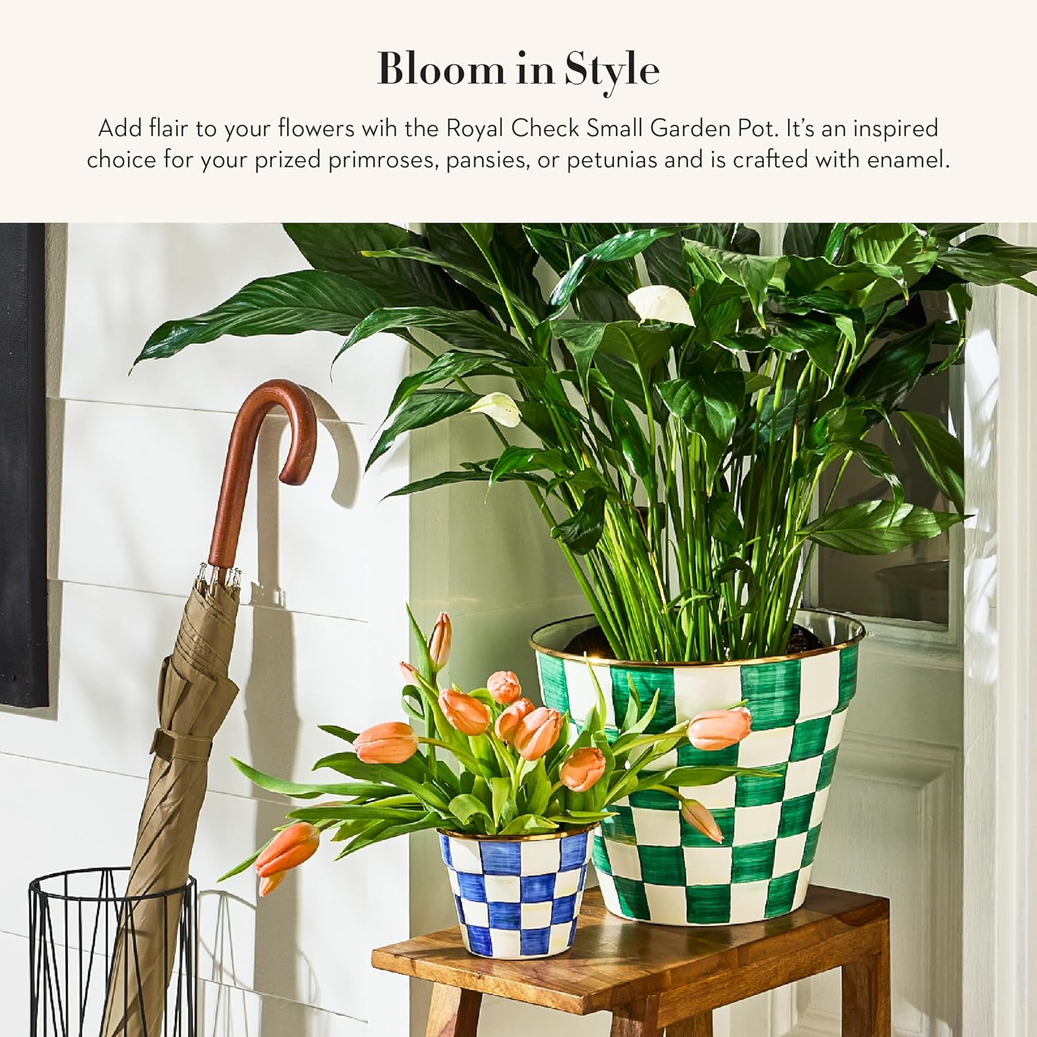 Small Blue and White Painted Enamel Garden Pot