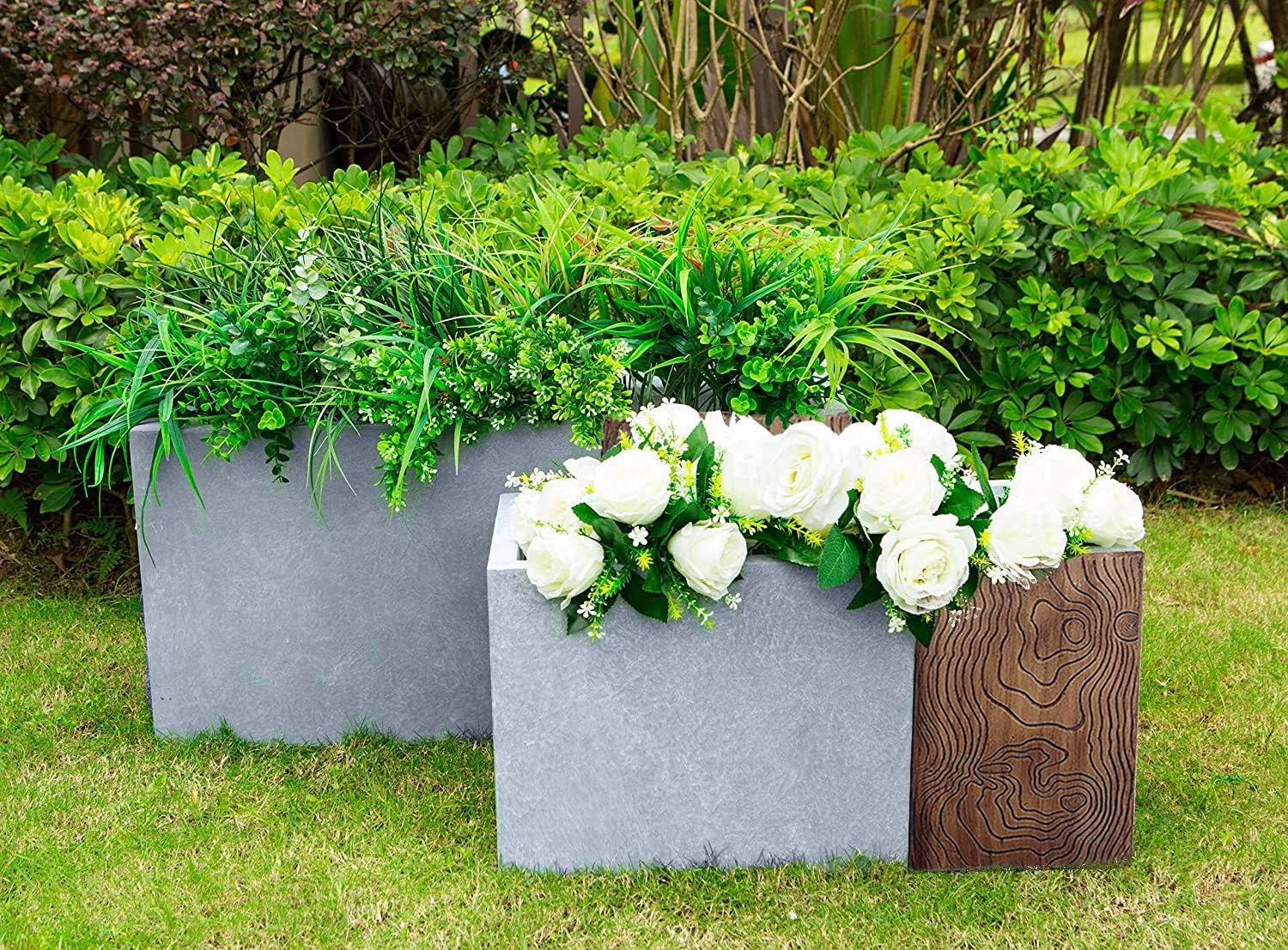 Timber Ridge Modern Concrete Rectangle Outdoor Planter, 23 Inch