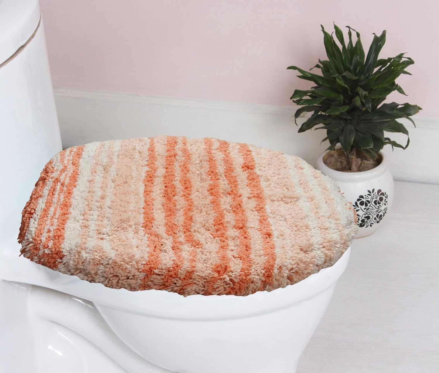 Home Weavers Gradation Collection 100% Cotton Toilet Lid Cover, Soft & Absorbent Bath Accessory, Non-Slip, Machine Washable, 18"x18" Toilet Lid Cover, Coral