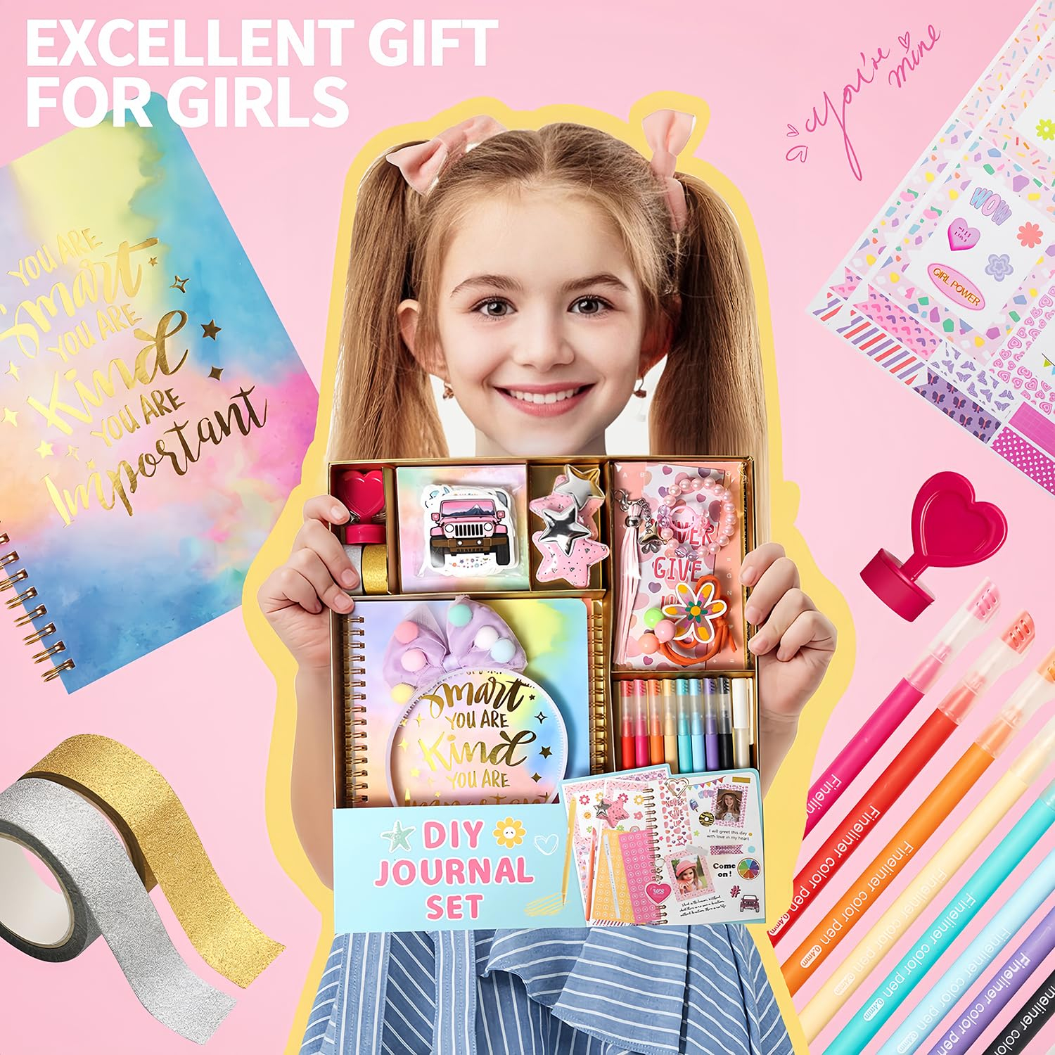 Girls DIY Diary 54 Pcs Diary Set, Toys for Ages 6 7 8 9 10 11 12 13, DIY Stationery Set, Thin Stickers and Little Girls Daily Supplies, Gifts for Teen Good Idea Choice