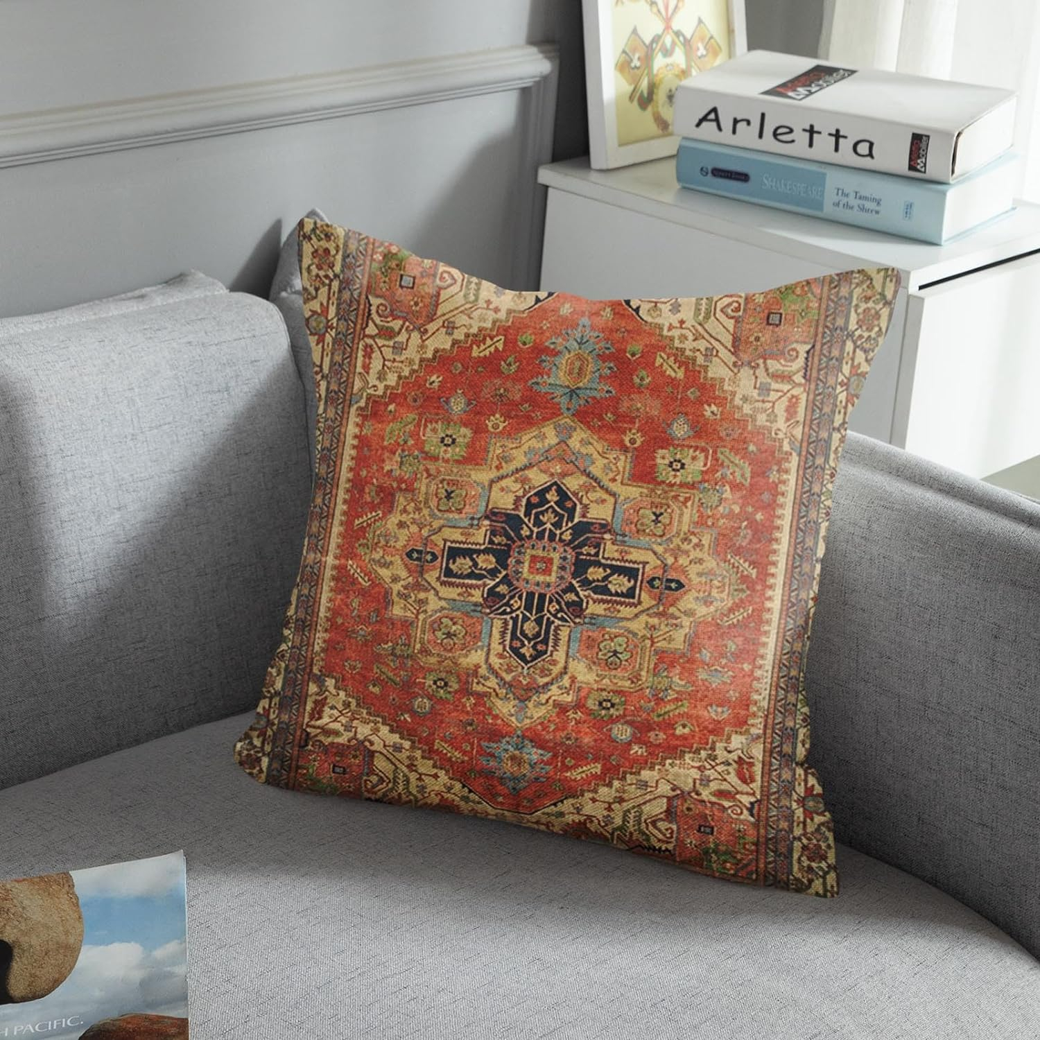 Sanwarm Throw Pillow Covers Home Decor Set of 4 Pillow Cases Decorative 18 x 18 Inches Cushion Couch Sofa Pillowcases Turkey Kilim Ancient Antique