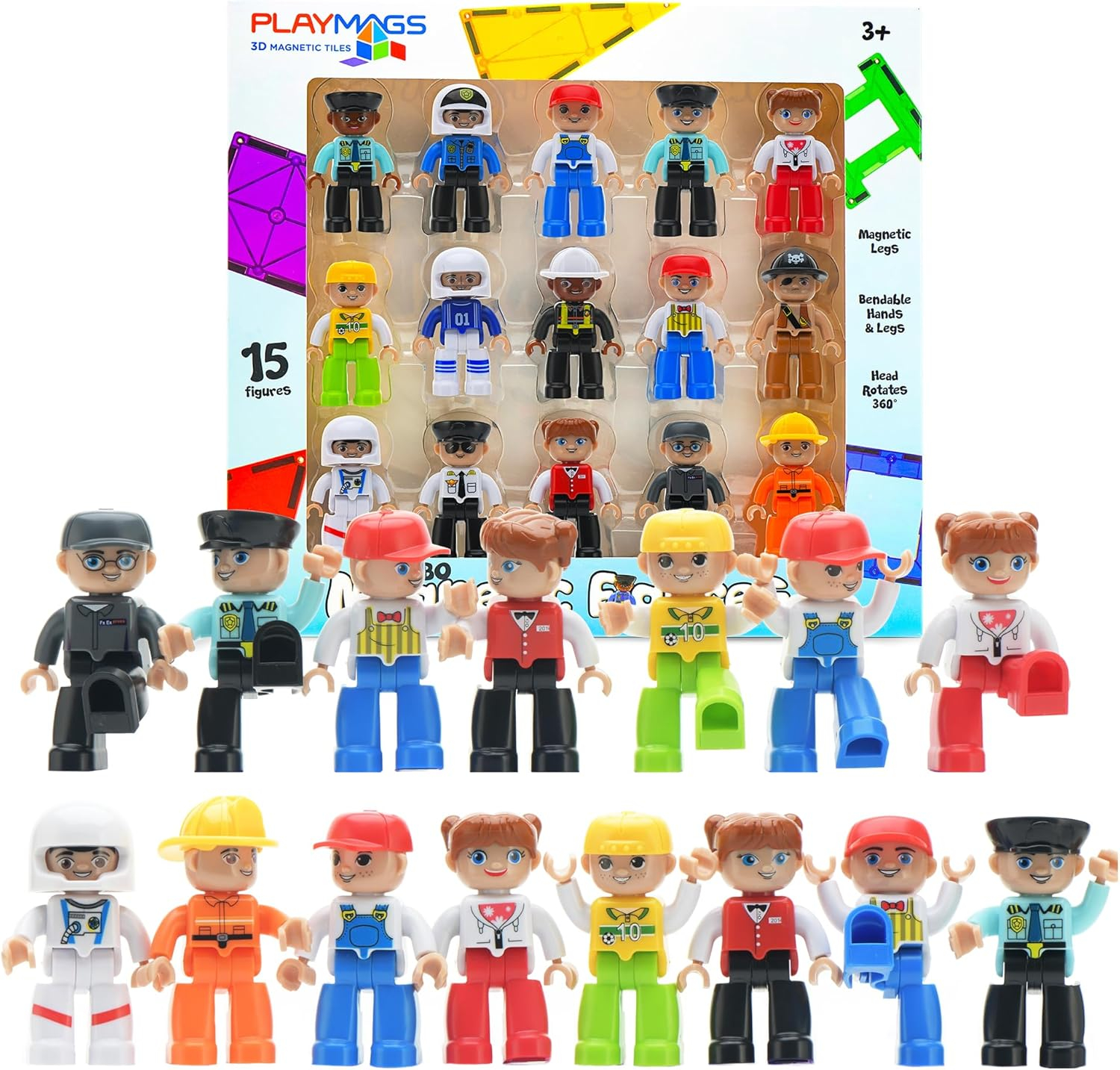 3 inch, Playmags Magnetic Figures Community Set of 15 Pieces
