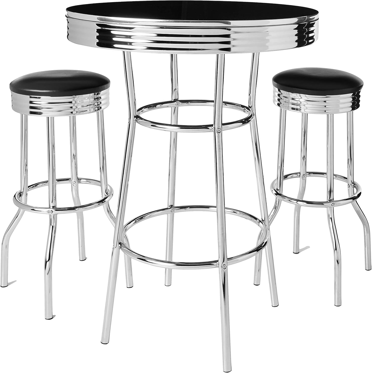 Retro Black Wood and Chrome 3-Piece Pub Set