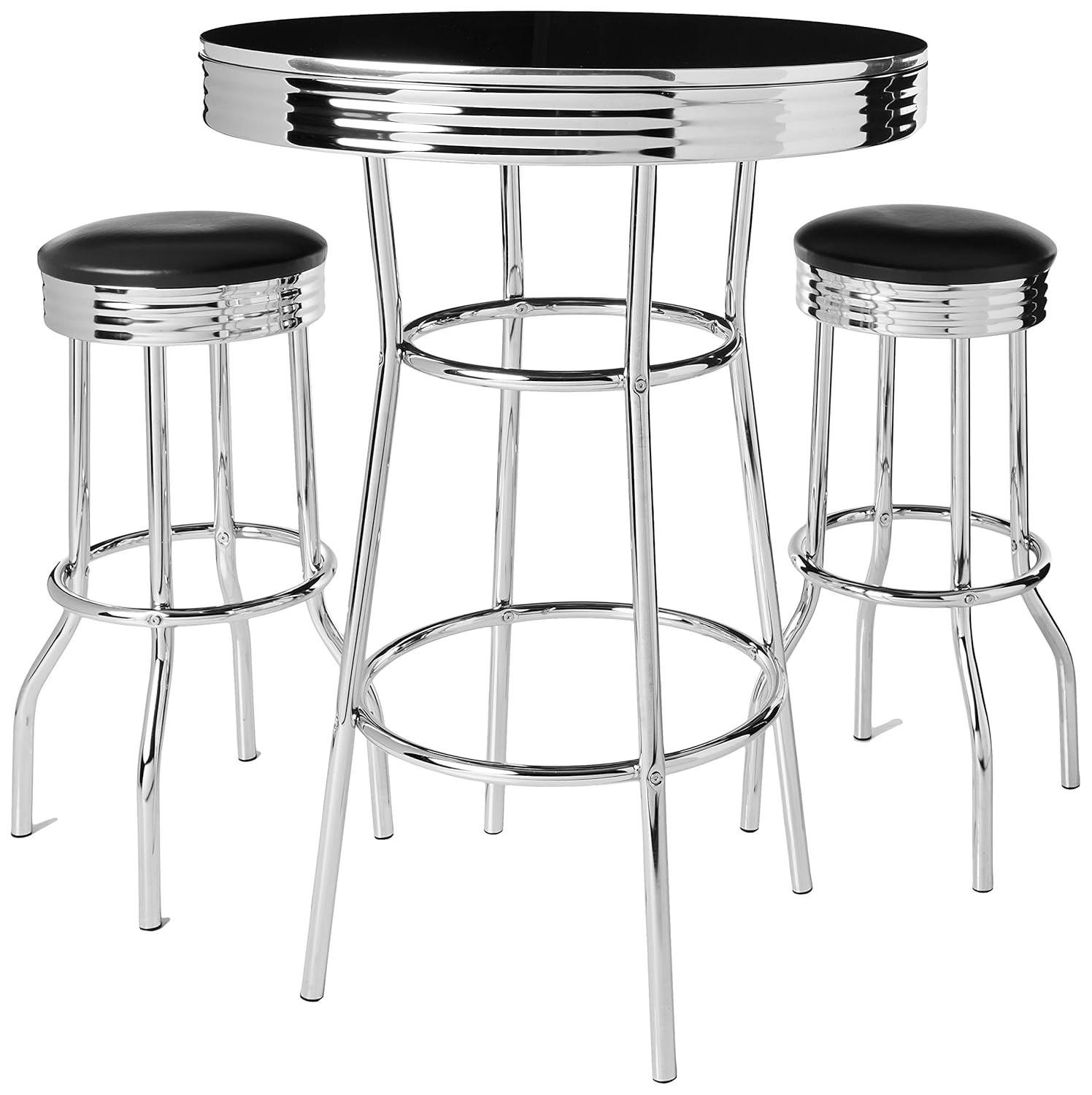 Retro 3 Piece Bar Set with 2 stools Black and Chrome