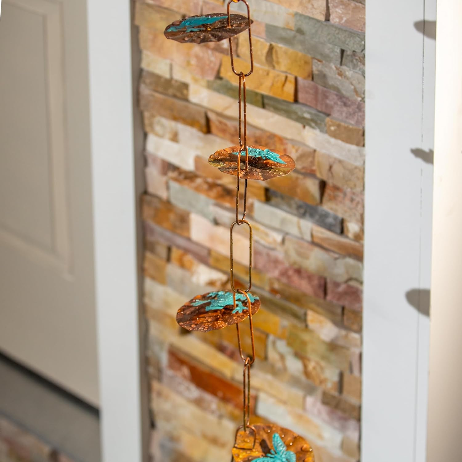 Evergreen Garden Lily Pad Metal Rain Chains for Gutters | 8 Ft. Rain Catcher Chain Replacement Downspout | Decorative Rain Chains for Outside Garden Balcony Porch