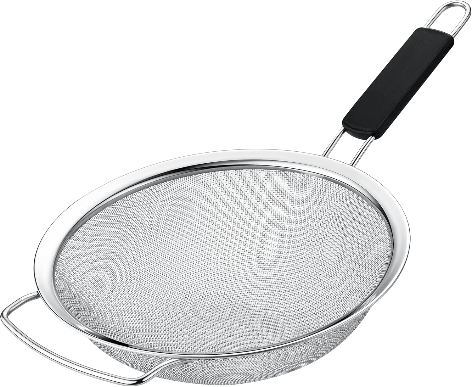 Kafoor 9" Large Fine Mesh Strainer with Thermo Plastic Rubber Handle - Sieve Fine Mesh Stainless Steel - Ideal to Strain Pasta, Quinoa and Rice.