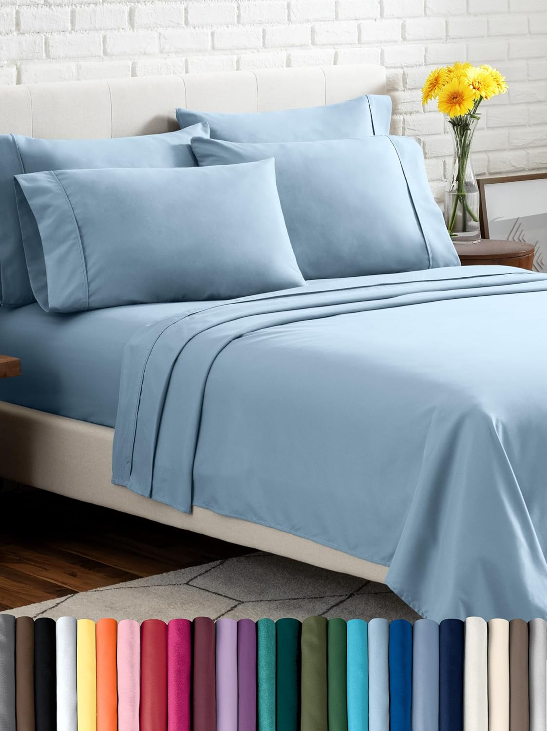 Bare Home Hotel Luxury Twin XL Sheet Set, Extra Soft - 4 Piece Set - Deep Pockets - Easy Fit - Cooling & Breathable - Wrinkle, Fade, Stain Resistant - Includes 2 Pillowcases (Twin XL, Light Blue)