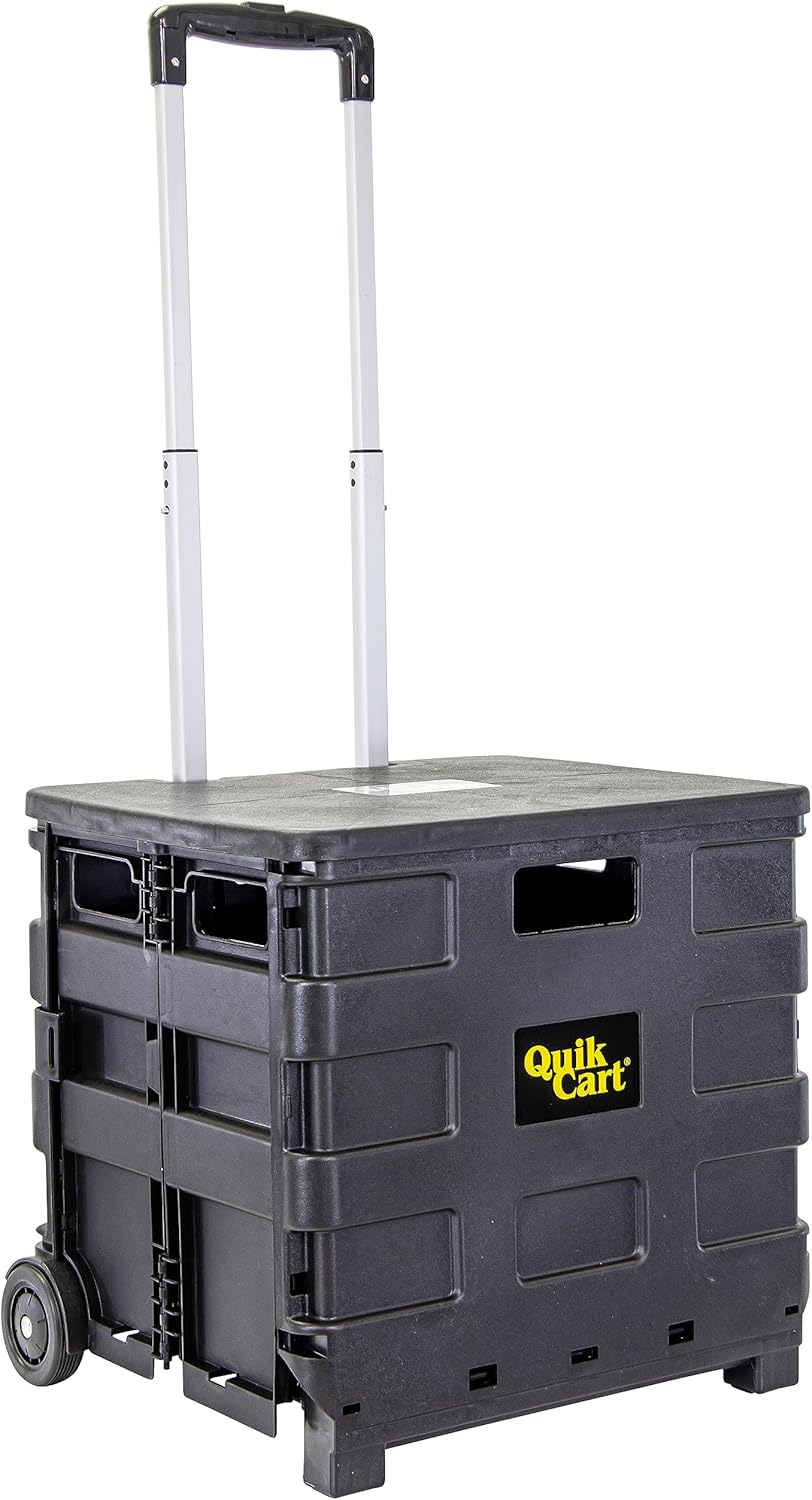 dbest products Quik Cart Sport Collapsible Rolling Crate on Wheels for Teachers Tote Basket 80 lbs Capacity, Made from Heavy Duty Plastic , Black
