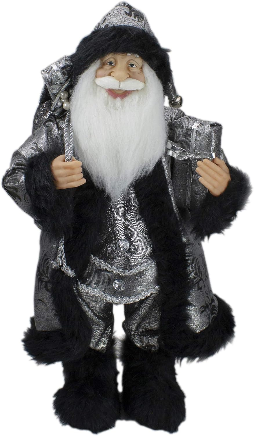 24" Silver and Black Santa Claus with Gifts Christmas Figure