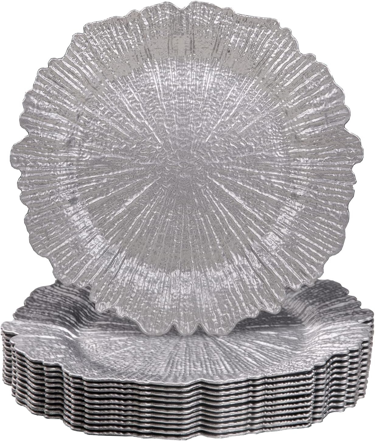 Silver Textured Plastic Charger Plates Set of 12, Round 13"