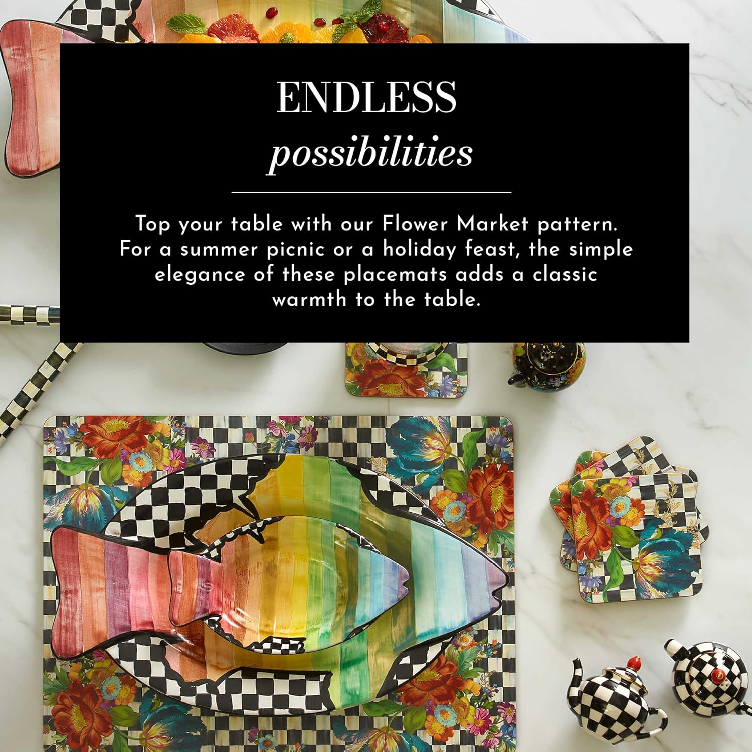 Courtly Flower Market Cork-Back Hardboard Placemats Set of 4