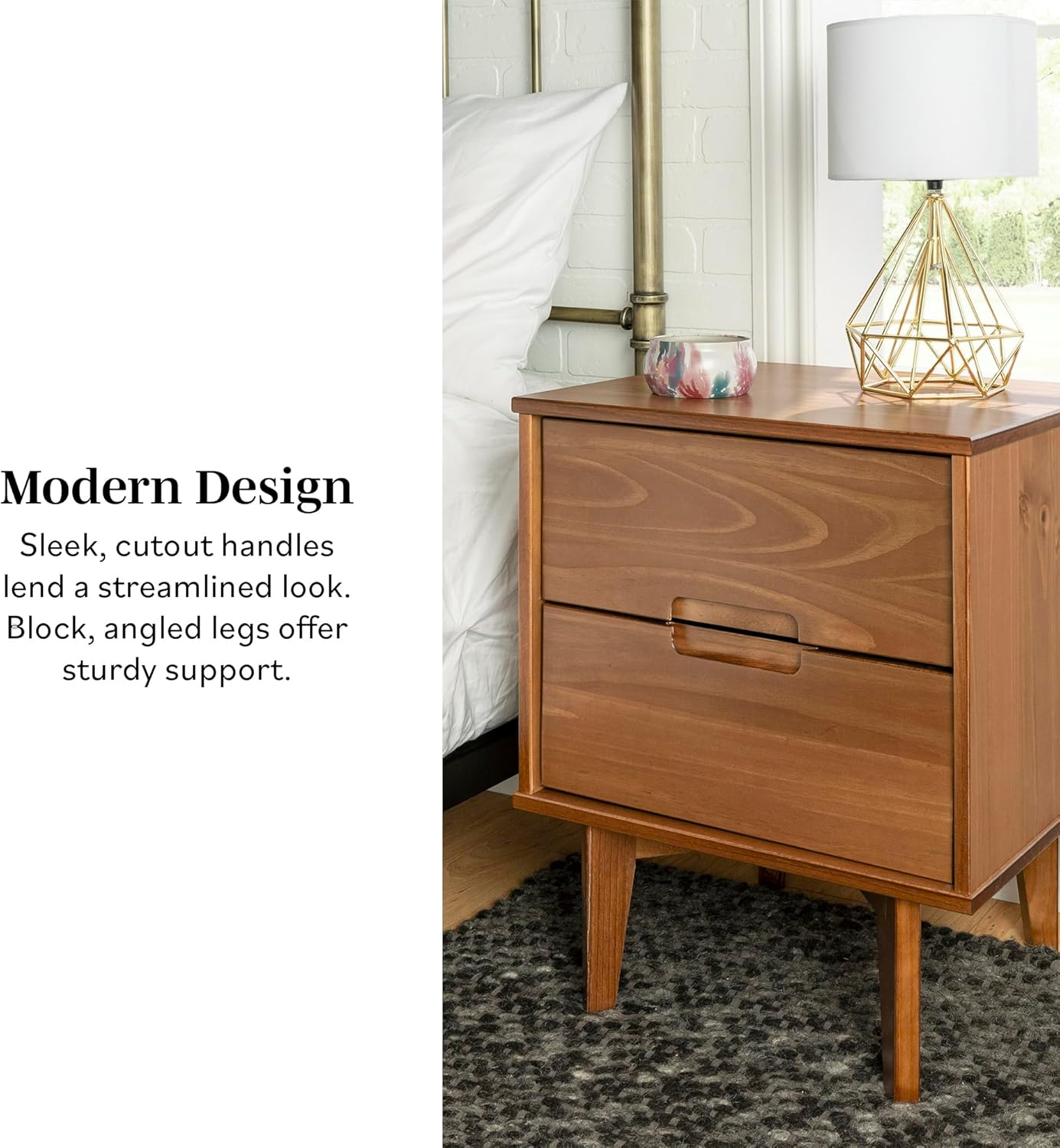 Black Solid Wood 2-Drawer Nightstands Set of 2