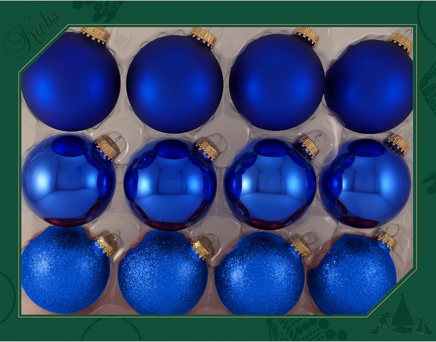 Christmas By Krebs Glass Christmas Tree Ornaments - 67mm/2.63" - Shiny, Velvet and Glitter Blue [12 Count]