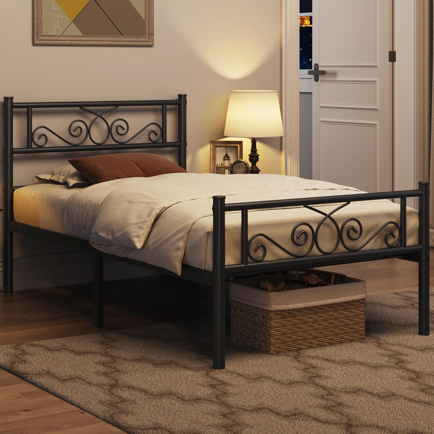 Yaheetech Twin Bed Frames Metal Platform Bed with Headboard and Footboard No Box Spring Needed Easy Assembly,Under-Bed Space: 12.6''/Black/Twin Bed