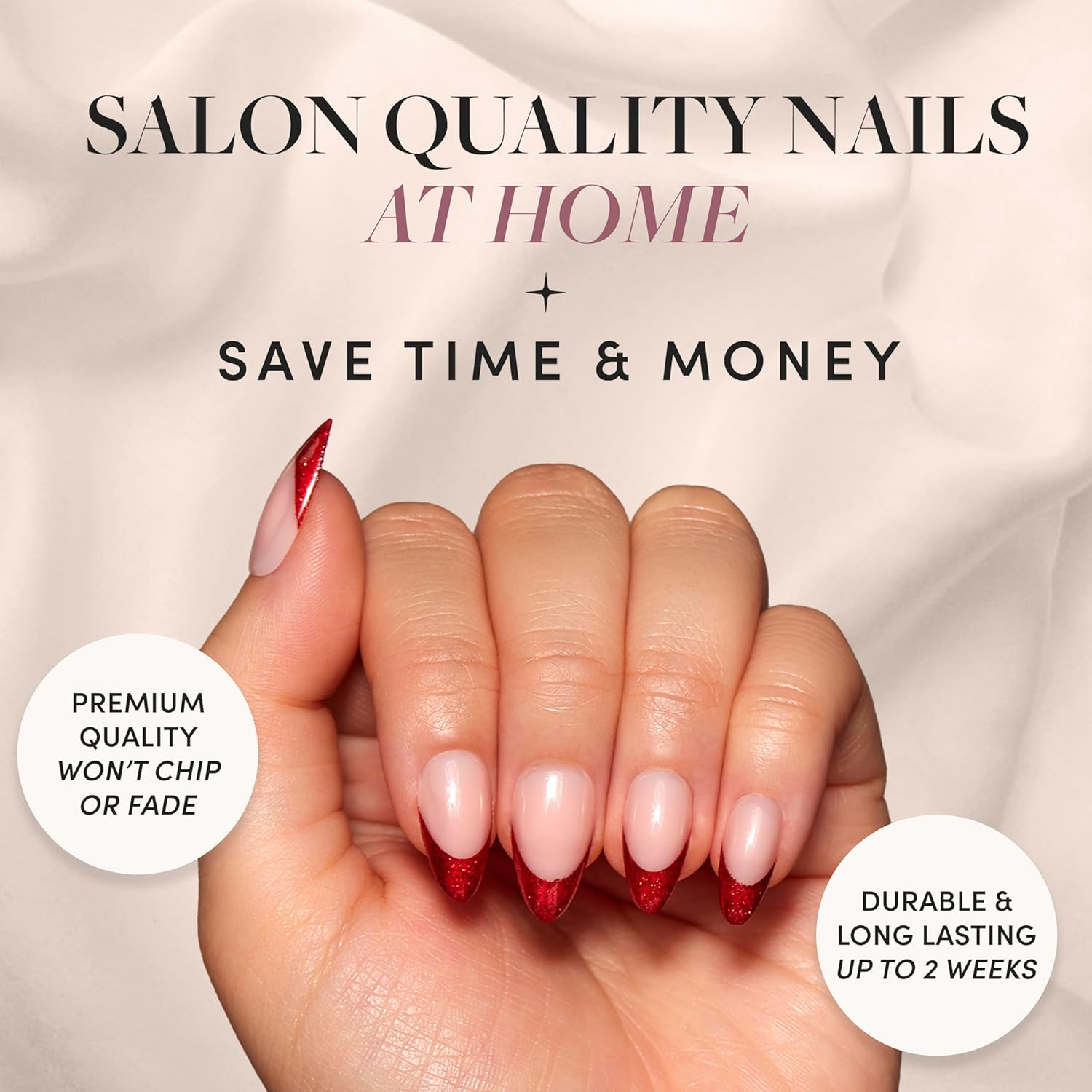Glamnetic Press-On Nails – Red Affair | Sparkly Red French Tip Nails, Reusable, 30 Count