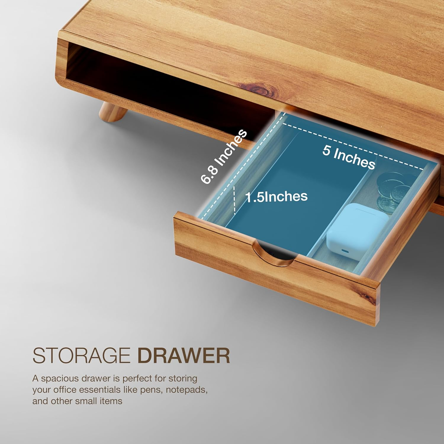 Acacia Wood Monitor Stand with Drawer and Shelf Organizers