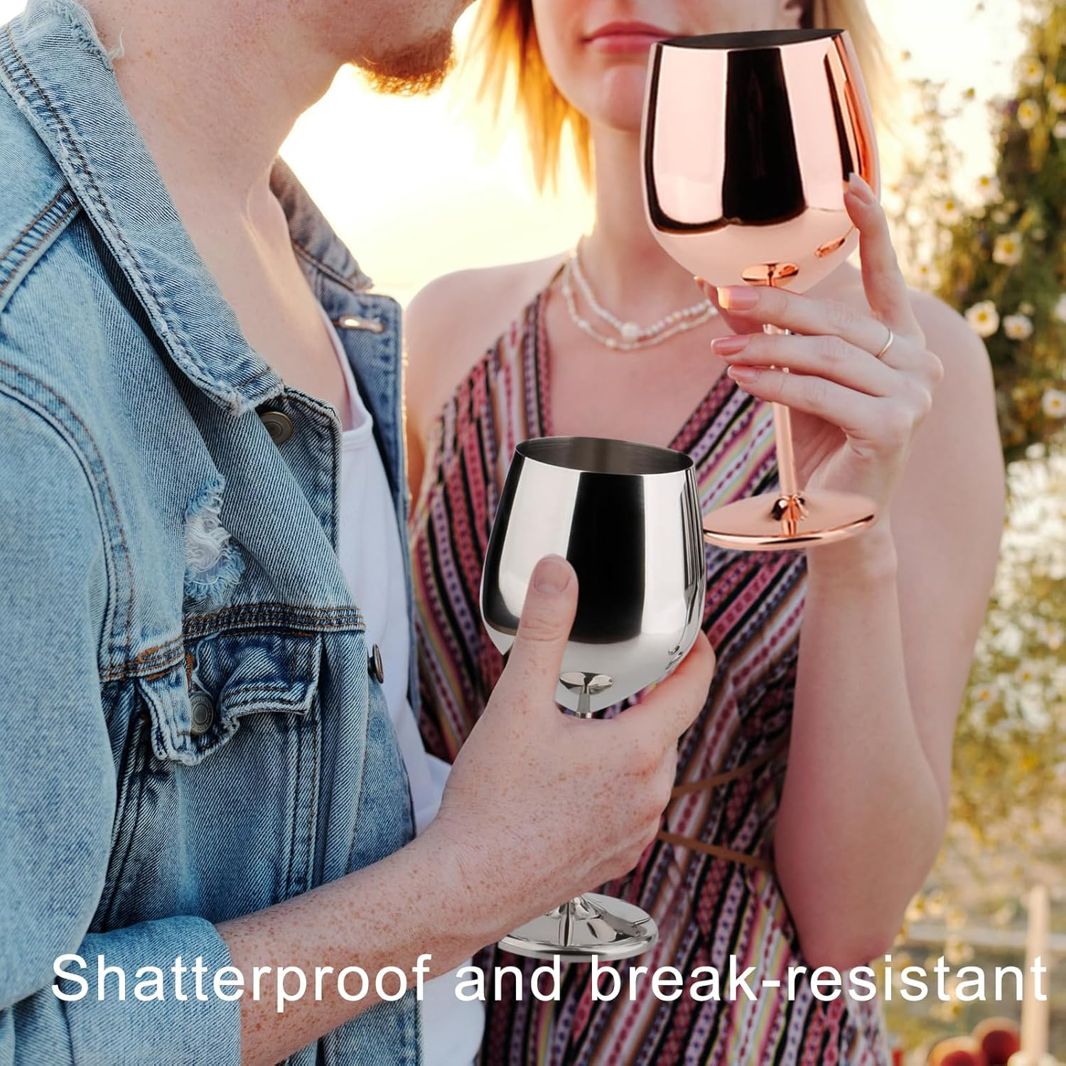 Stainless Steel Wine Glass 18oz - Set of 4 Matte Silver - 3.6" D x 8.3" H, Large (851005)