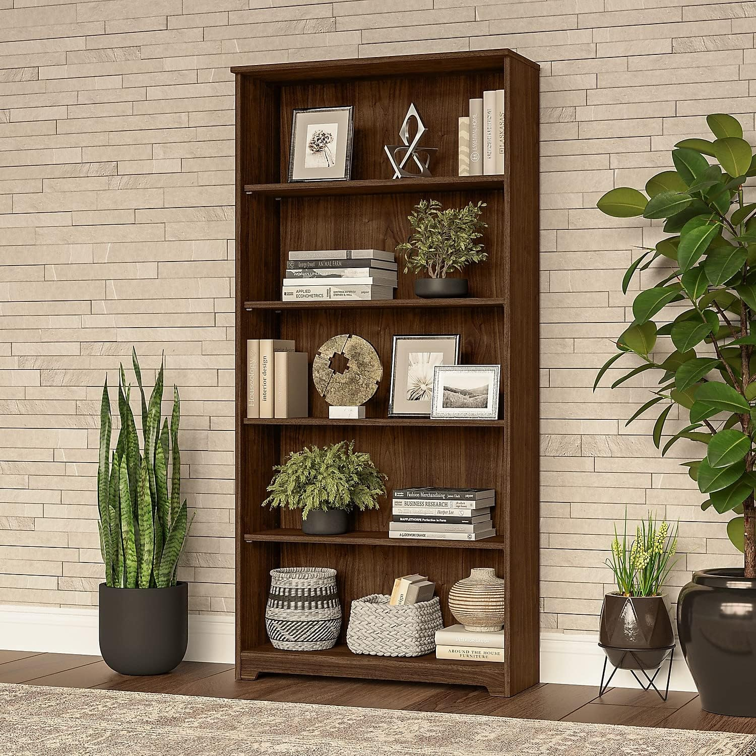 Cabot Tall 5 Shelf Bookcase in Modern Walnut - Engineered Wood