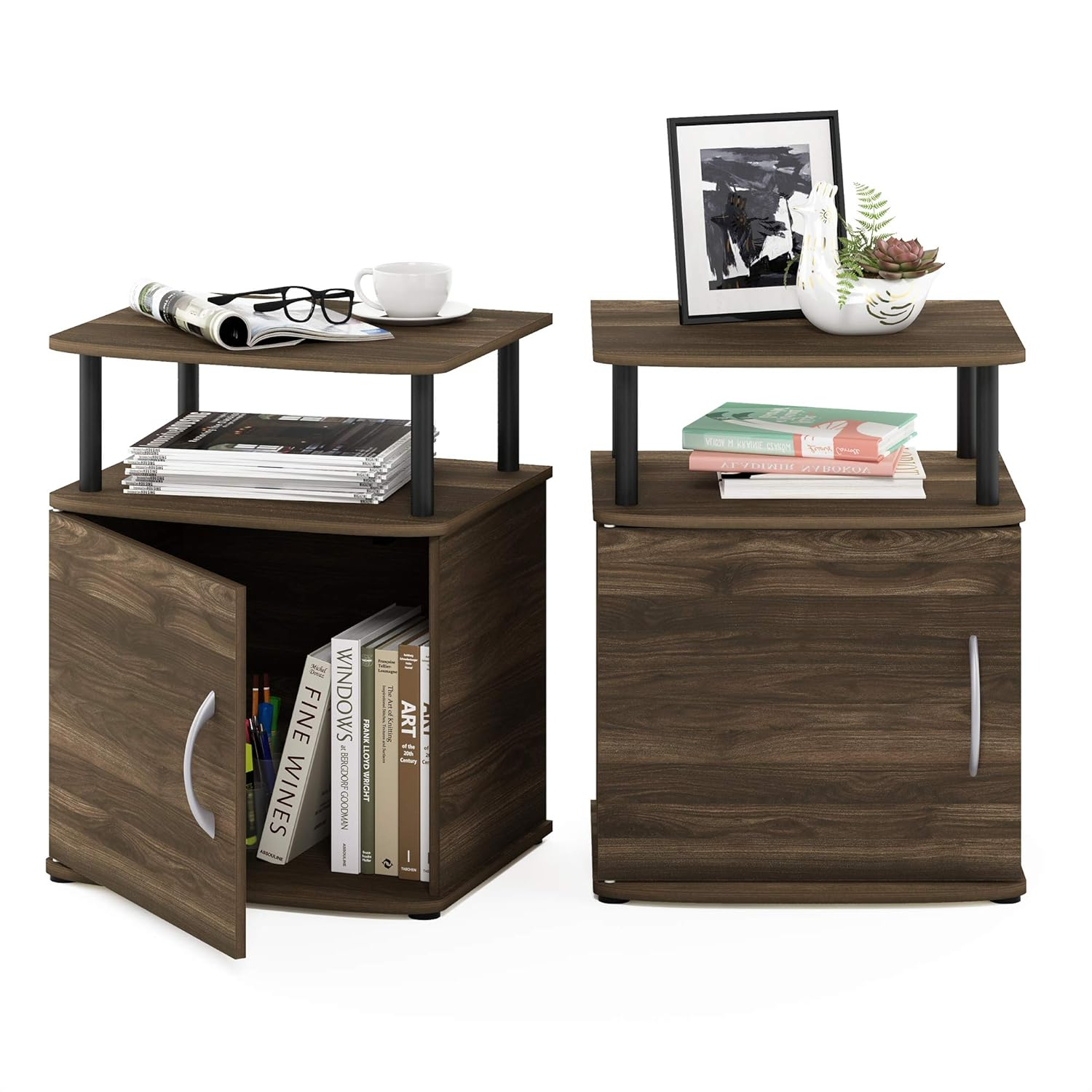 Furinno JAYA Utility Design End Table, Set of Two, Columbia Walnut/Black