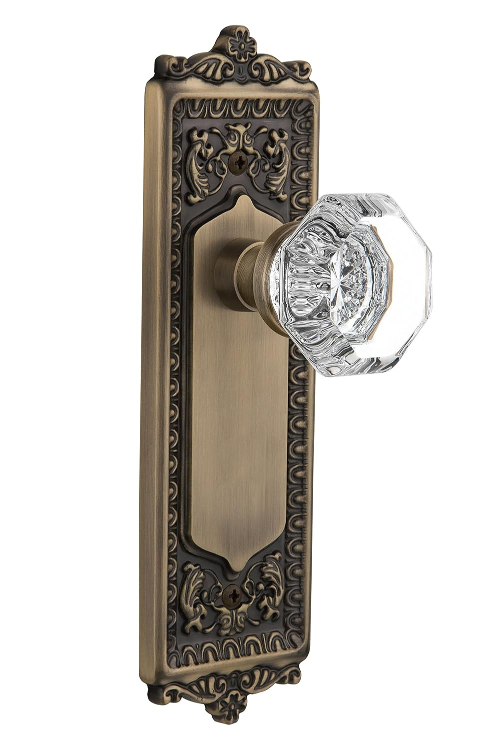 Antique Brass Egg and Dart Plate with Crystal Knob Privacy Set