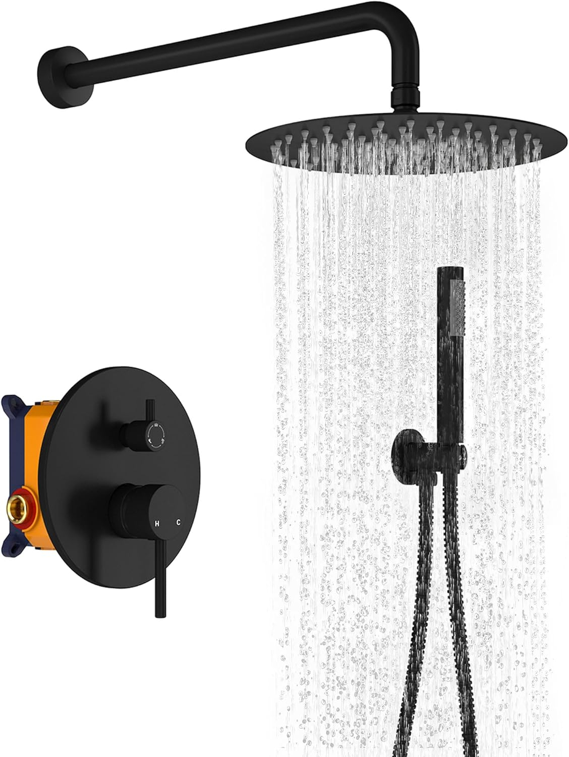 High-Pressure Shower System with 10 Inch Round Rain Shower Head and Handheld Wall Mounted, Shower Faucet Set Combo Set with 2 in 1 Handheld Showerhead for Bathroom, Matte Black