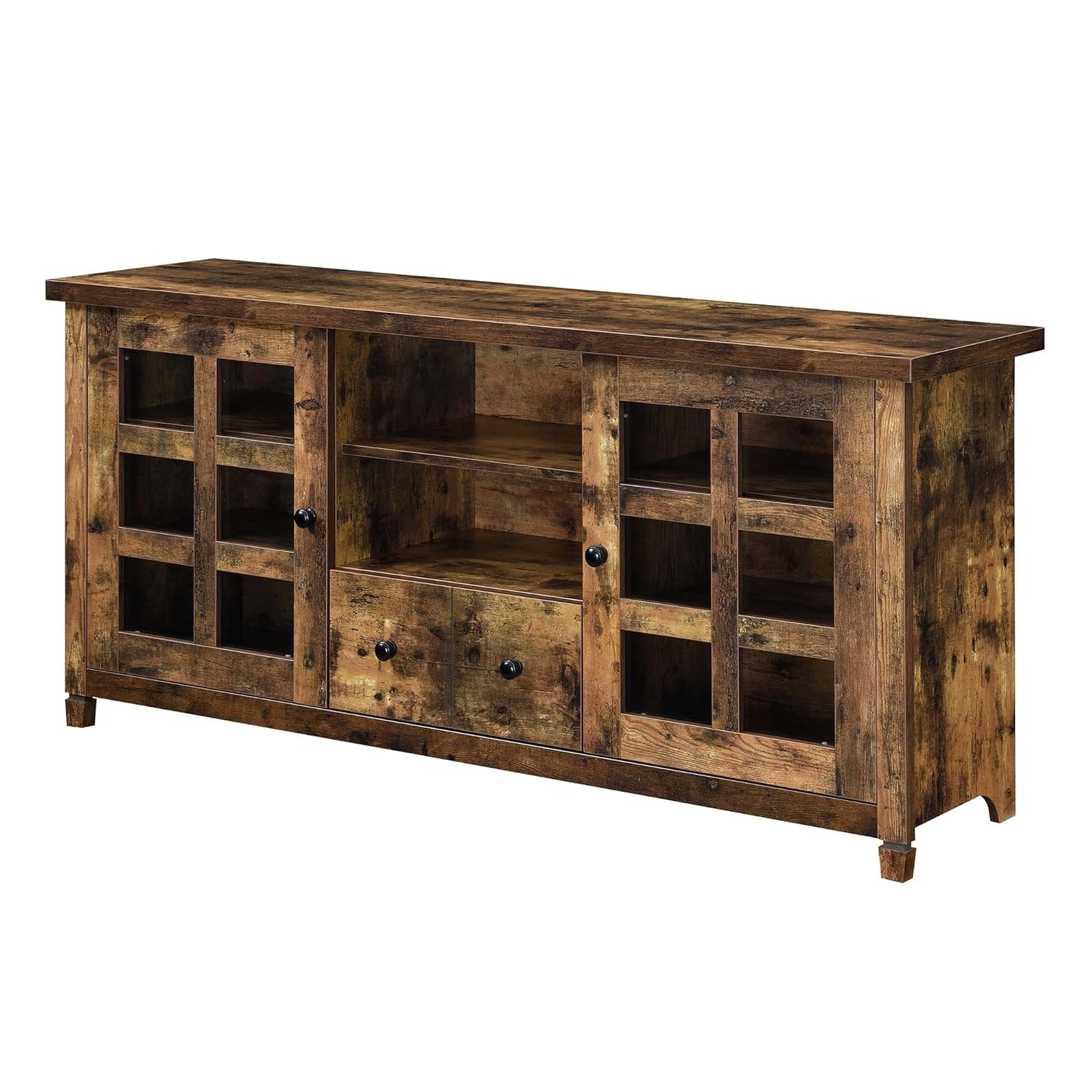 Convenience Concepts Newport Park Lane 1 Drawer TV Stand with Storage Cabinets and Shelves for TVs up to 65 Inches, Barnwood