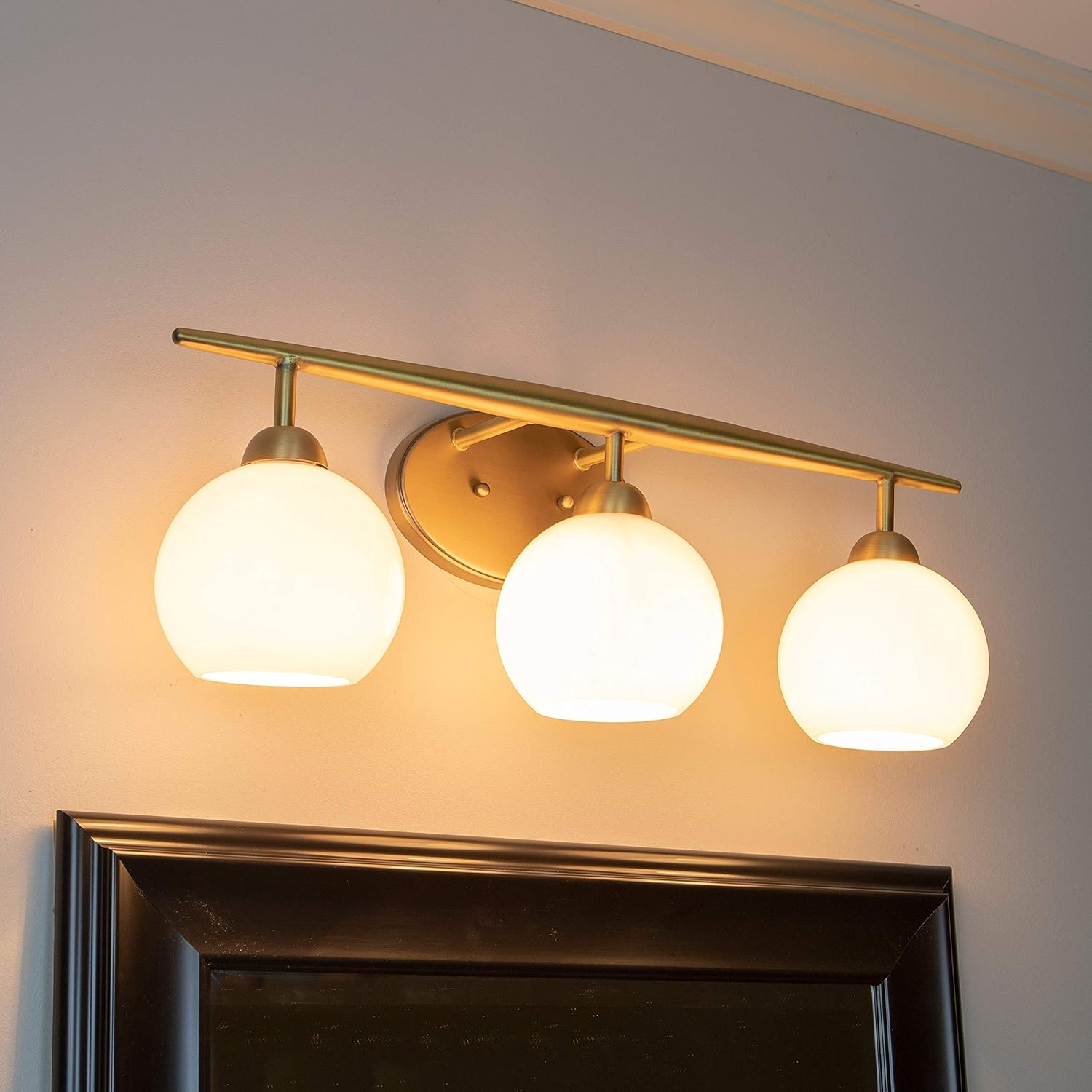 YORI WL1157 Michael Milk Glass 3 Vanity Light, 24x9x6.75, Gold