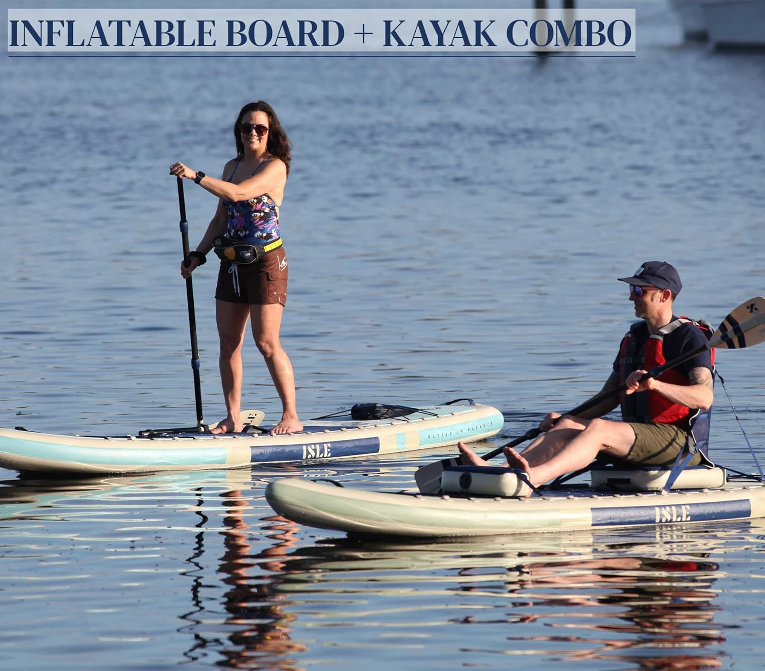 Seafoam and Navy Inflatable Stand-Up Paddle Board and Kayak Hybrid