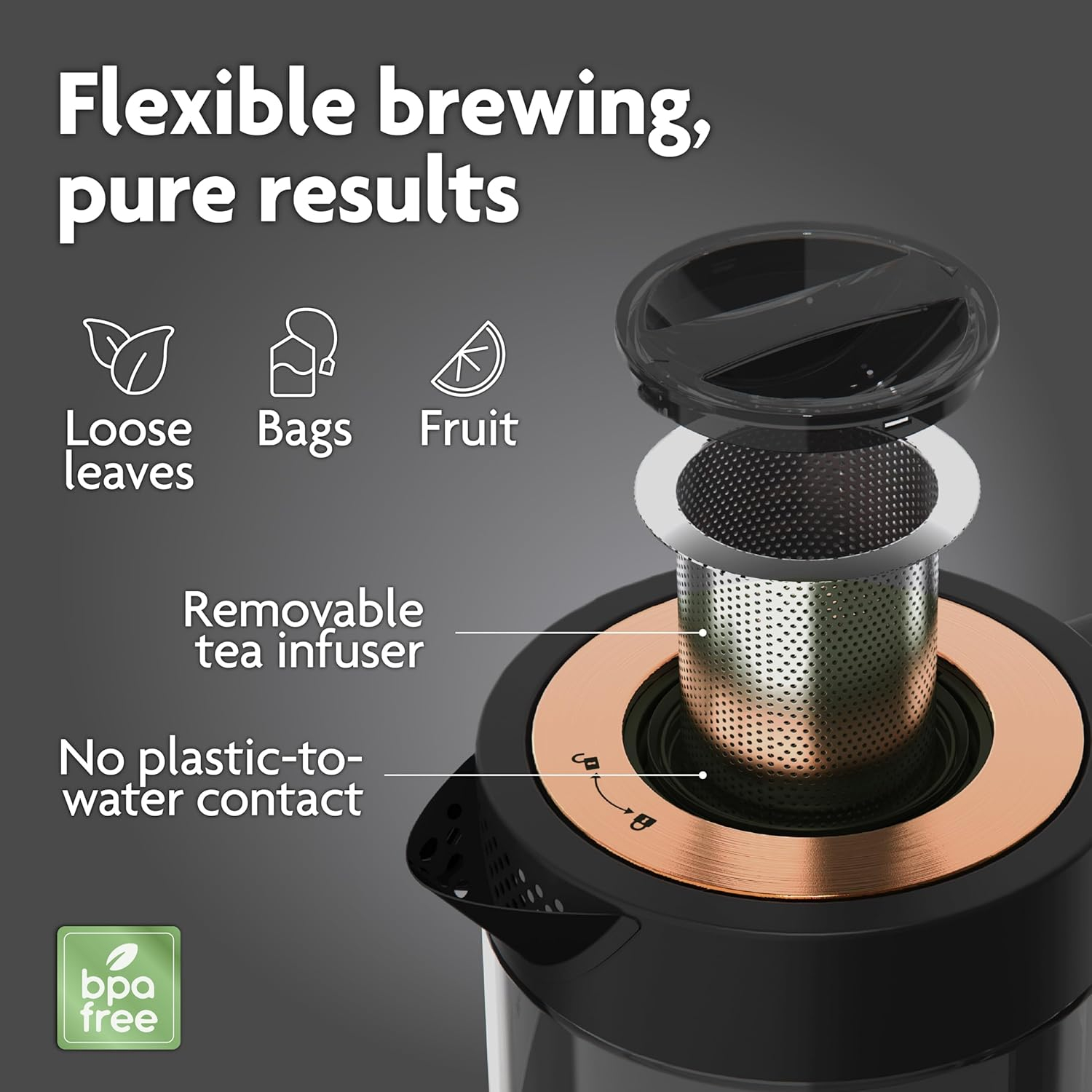 PENGFEI Viante Electric Kettle With Tea Infuser. Hot Tea Maker With Temperature Control And Automatic Shut Off. 1.5 Liter Capacity | Black Color