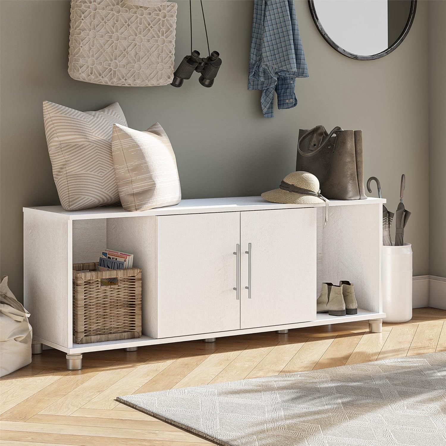 SystemBuild Evolution Camberly Shoe Storage Bench, Ivory Oak