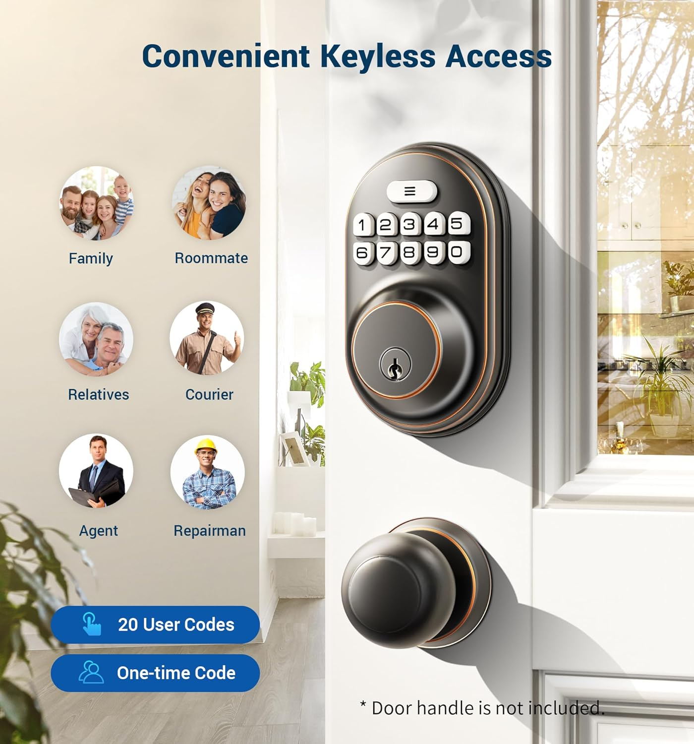 Veise Keyless Entry Door Lock, Electronic Keypad Deadbolt, Keyed Entry, Auto Lock, Anti-Peeking Password, Back Lit & Easy Installation Design, Oil Rubbed Bronze