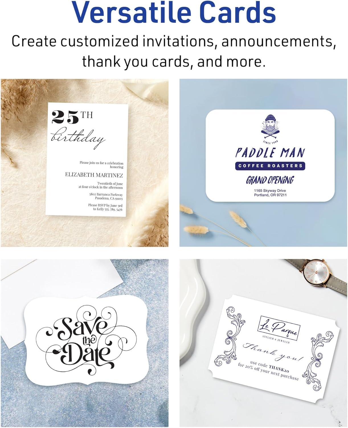 Avery Printable Rectangle Cards, 5" x 7", Matte White, 20ct