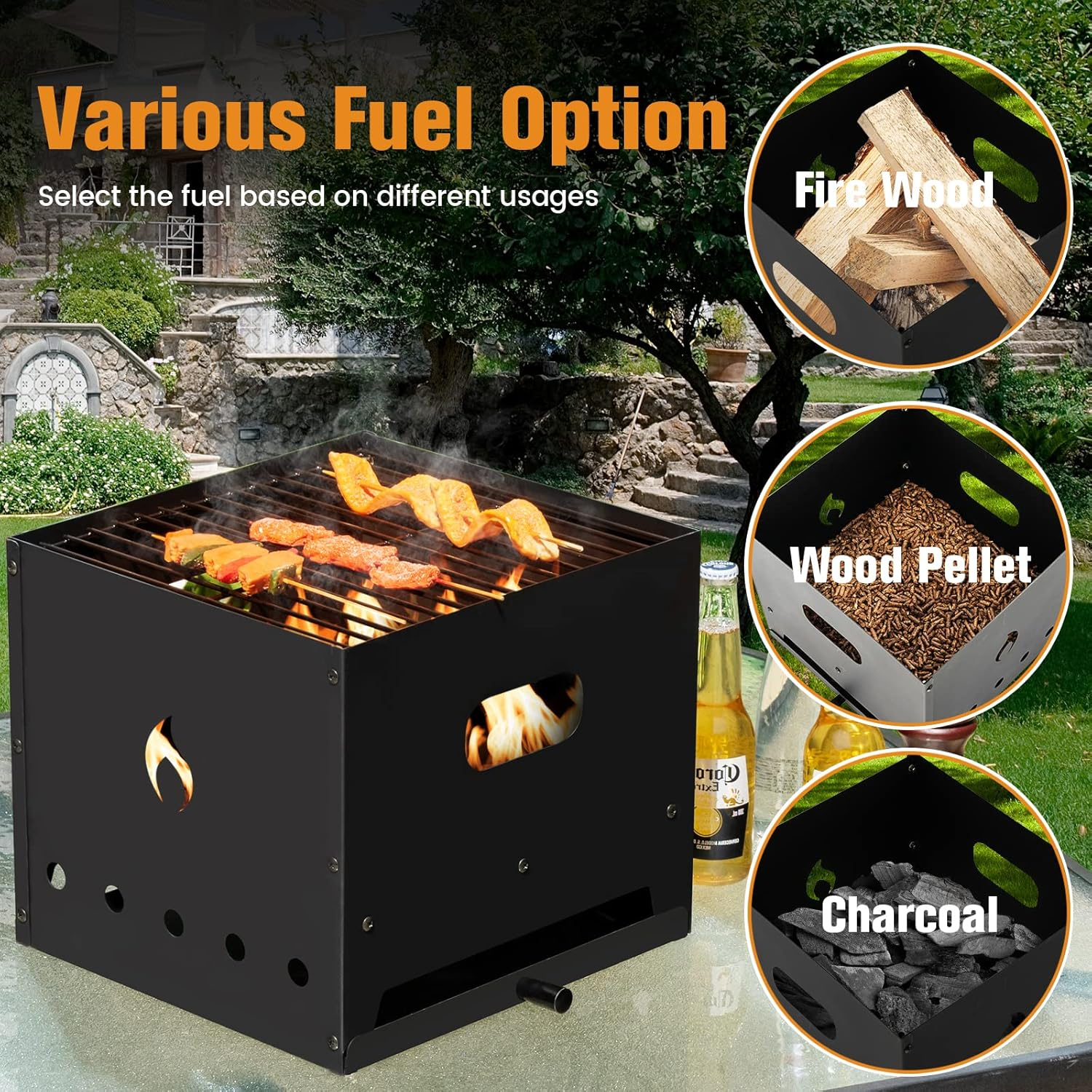 Portable Black Wood-Fired Outdoor Pizza Oven with Accessories