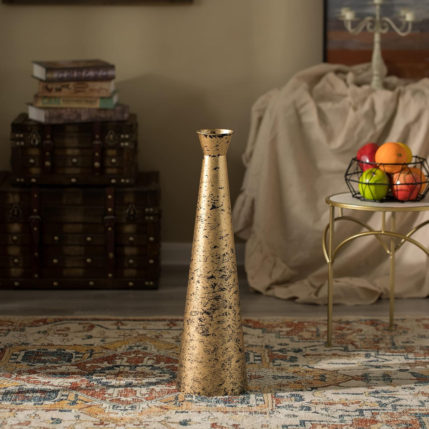 Medium Gold Brushed Metal Decorative Floor Vase