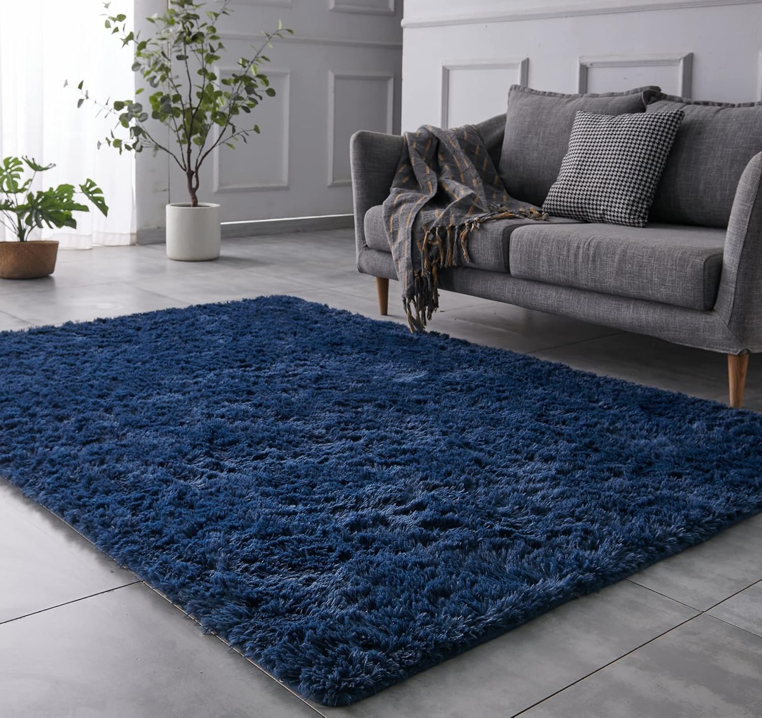 Lochas Soft Fluffy Rug Modern Accent Carpet Shaggy Area Rugs for Bedroom Indoor Living Room Home Decor,8'X10',Navy Blue