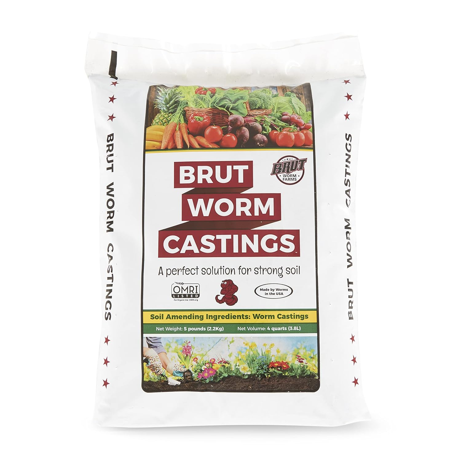 Brut Organic Worm Castings – 5 LB – Natural Nutrients, Fertility Builder, Plant Food for Potting Soil, Garden Soil, Indoor and Outdoor Use