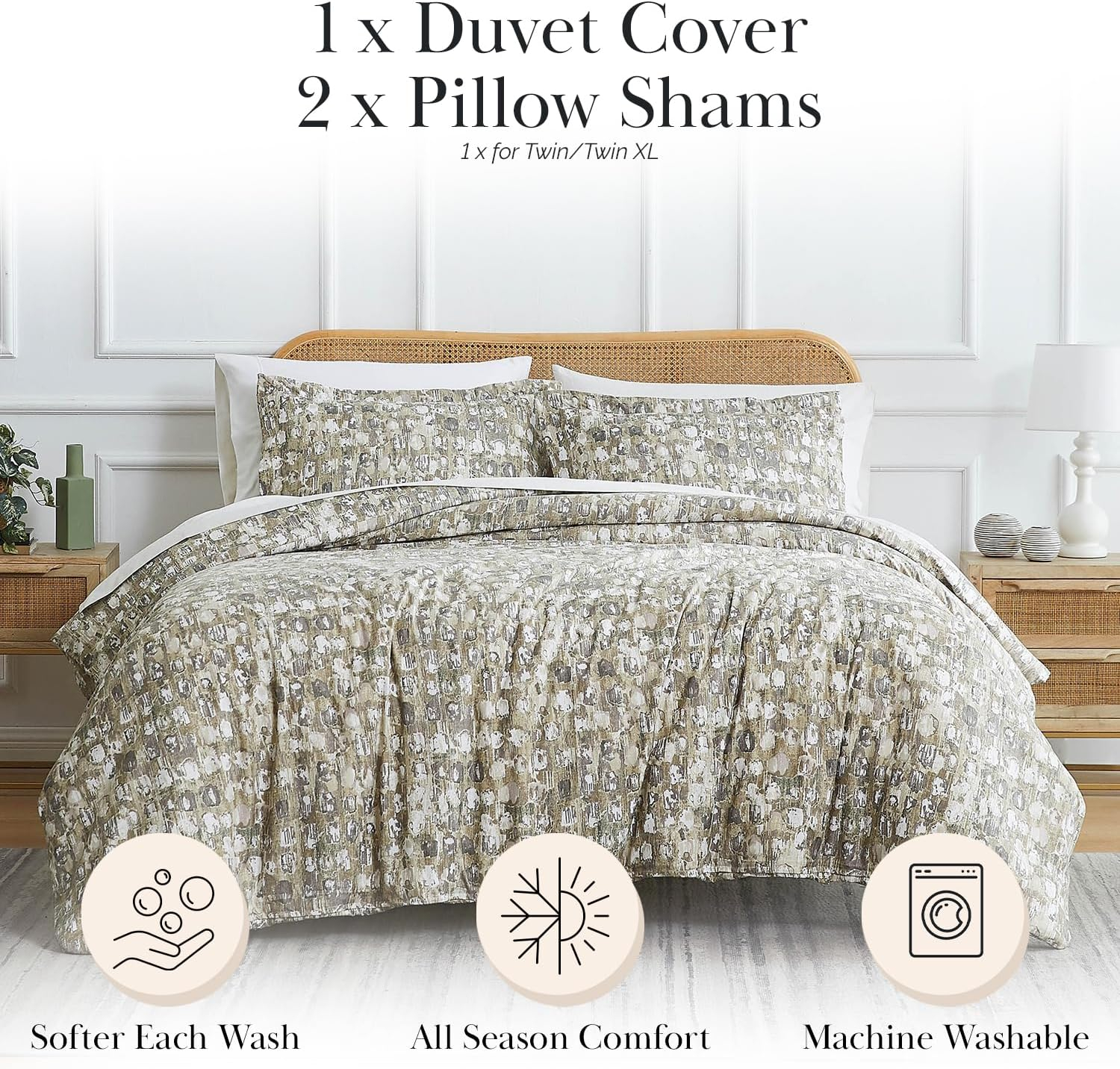 Southshore Fine Living, Inc. Rhythm Collection Oversized Duvet Cover Queen Bedding Set, Printed Duvet Cover Set 3-Piece with Two Matching Shams, Taupe, Full/Queen