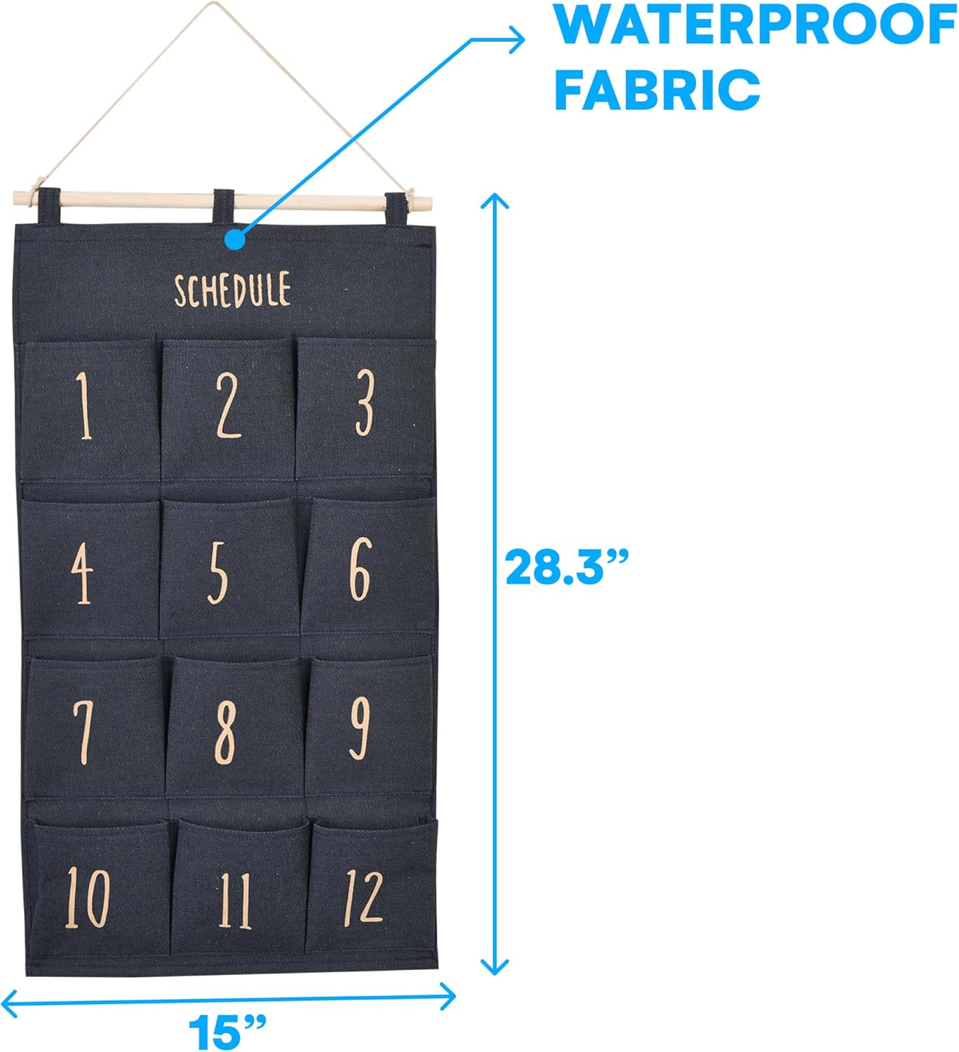 Bins & Things Hanging Organizer - 2x28x15-Inch Wall Fabric Hanging Organizer with 12 Compartments - Aesthetic Organizer Hang Over The Door - Closet Hanging Storage Pockets and Pouch Canvas Bag