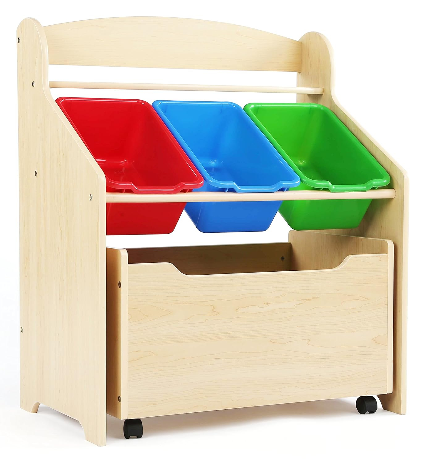 Humble Crew 3-in-1 Toddler-Size Storage Organizer with Rolling Toy Box, Plastic Bins, Natural/Primary