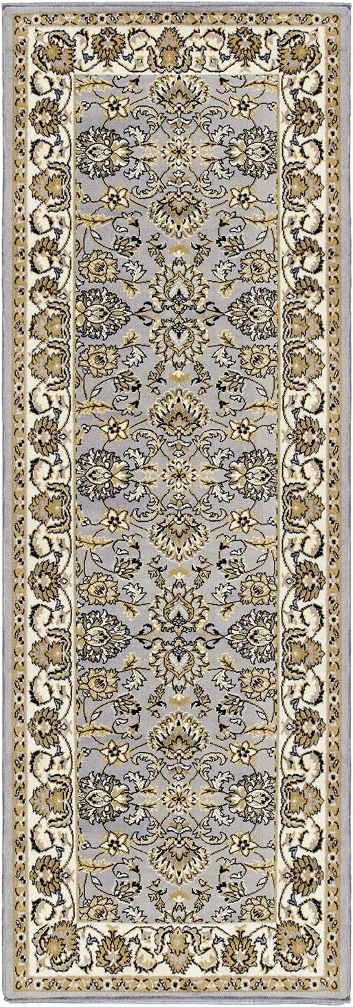 Superior Lille Traditional Floral Indoor Runner Rug, Grey, 2' 7" x 8'