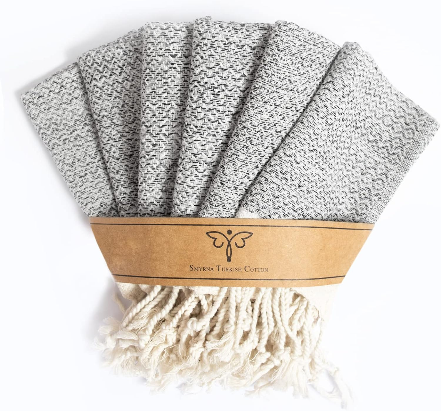 Gray Cotton Vintage Washcloth Set with Fringe Tassels