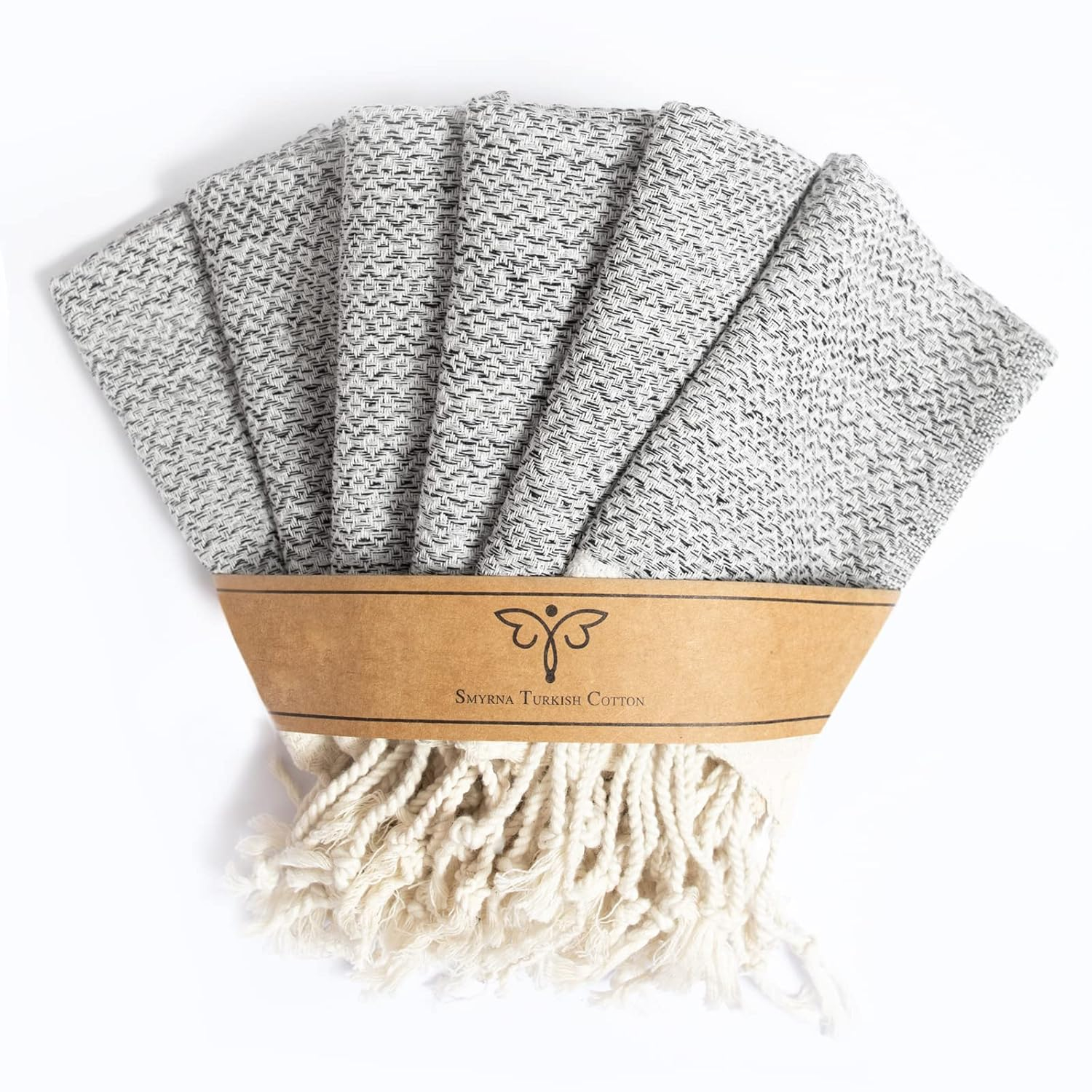 Gray Cotton Vintage Washcloth Set with Fringe Tassels