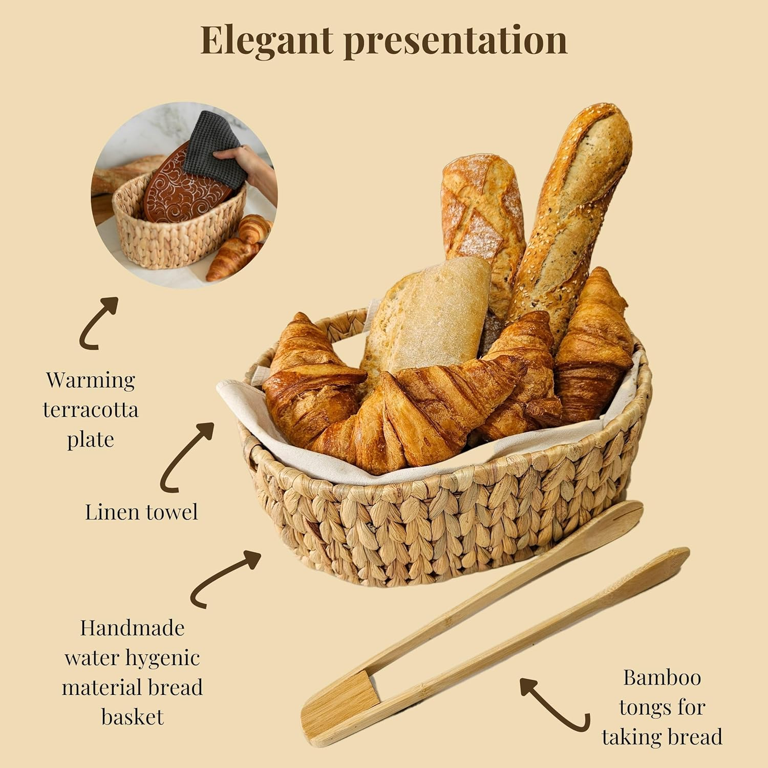 Bread Warmer Basket with Stone - Tortilla Warmer - Bread Baskets for Serving- 11.8x9x4.72 Inches - House Warming Gifts