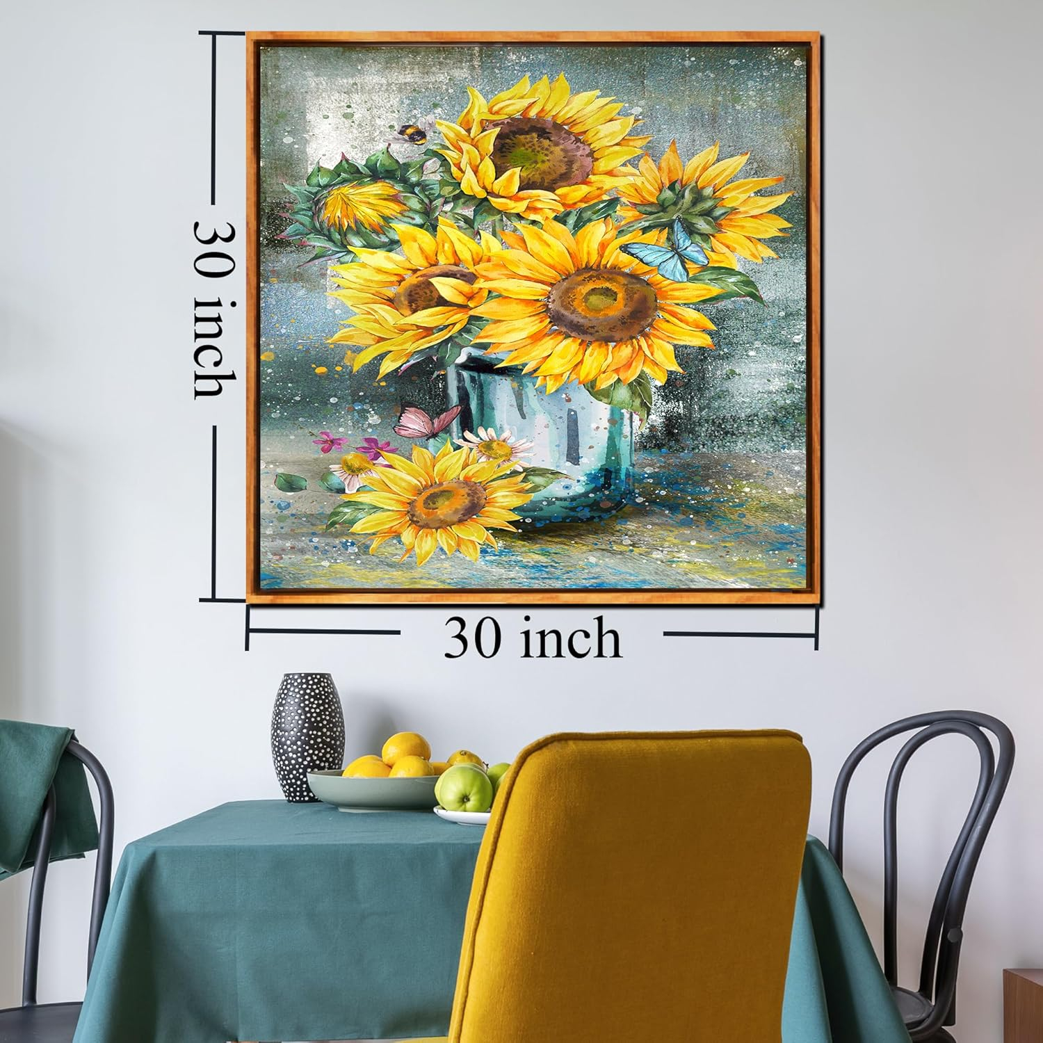 NESS-BEZAL Sunflowers Canvas Wall Art Prints Yellow Flowers Oil Painting Home Wall Decor for Bedroom Living Room Farmhouse Floral Wall Art Pictures Wood Frames 30"x30"