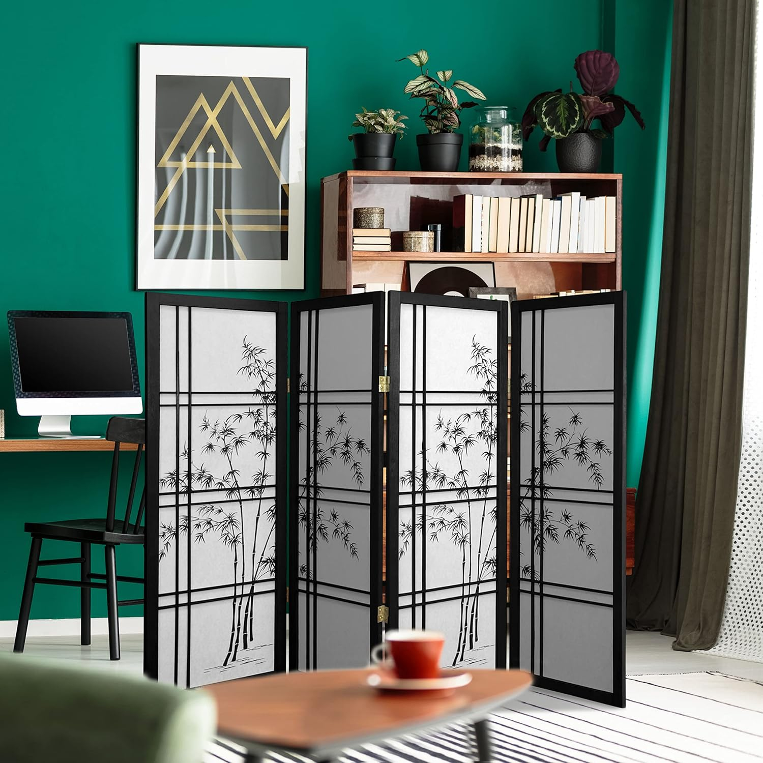 Oriental Furniture 4 ft. Tall Bamboo Tree Shoji Screen - Natural - 4 Panel